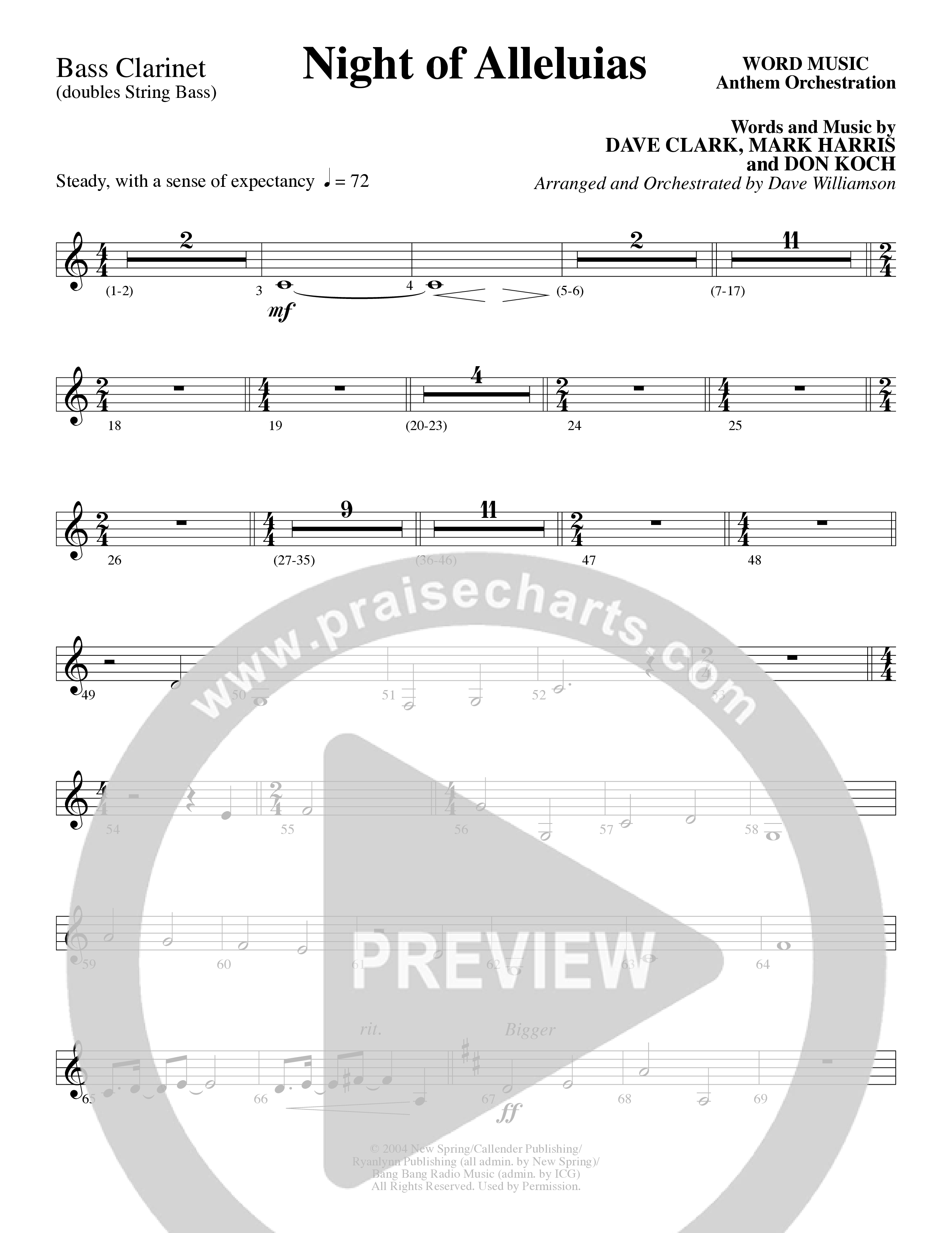 Night Of Alleluias (Choral Anthem SATB) Bass Clarinet (Word Music Choral / Arr. Dave Williamson)