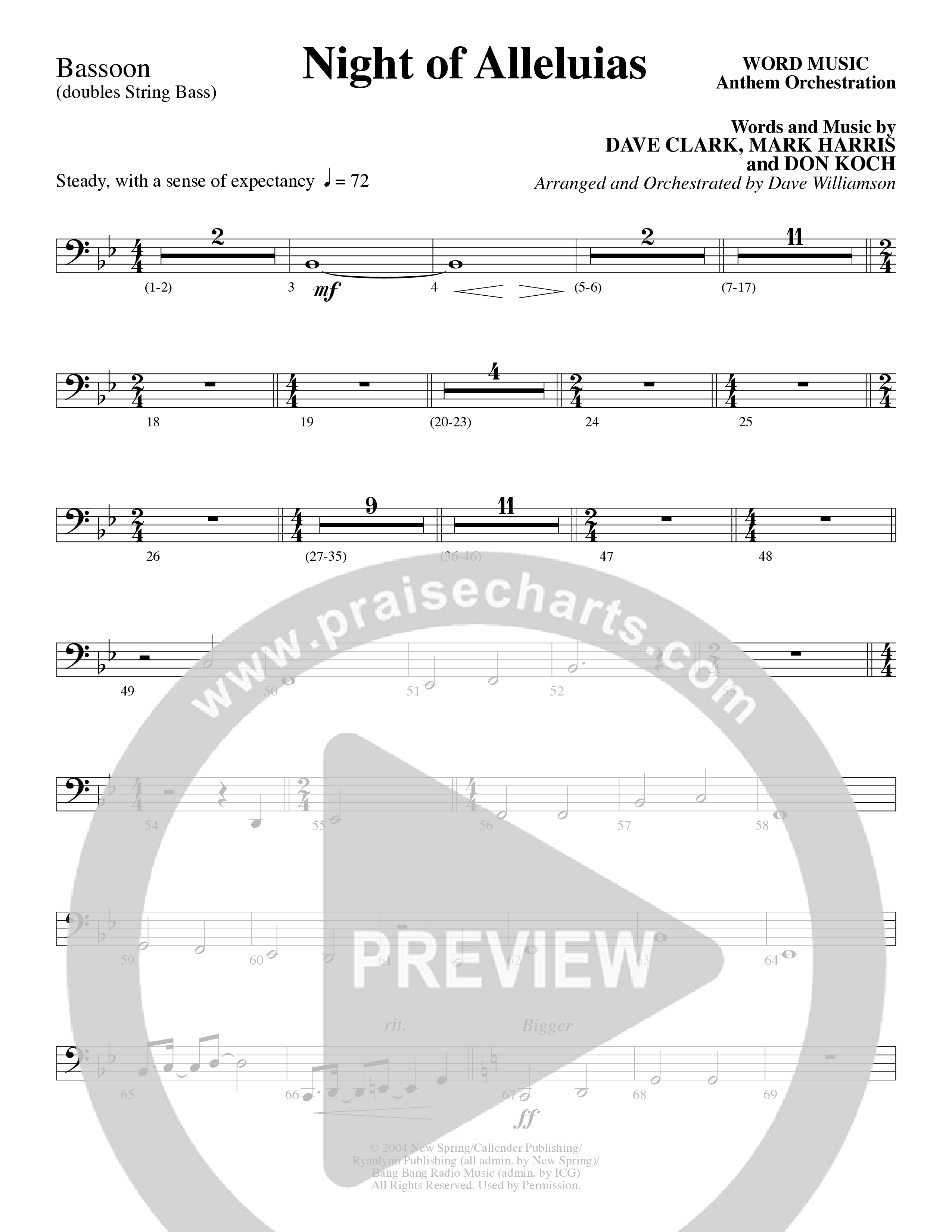 Night Of Alleluias (Choral Anthem SATB) Bassoon (Word Music Choral / Arr. Dave Williamson)