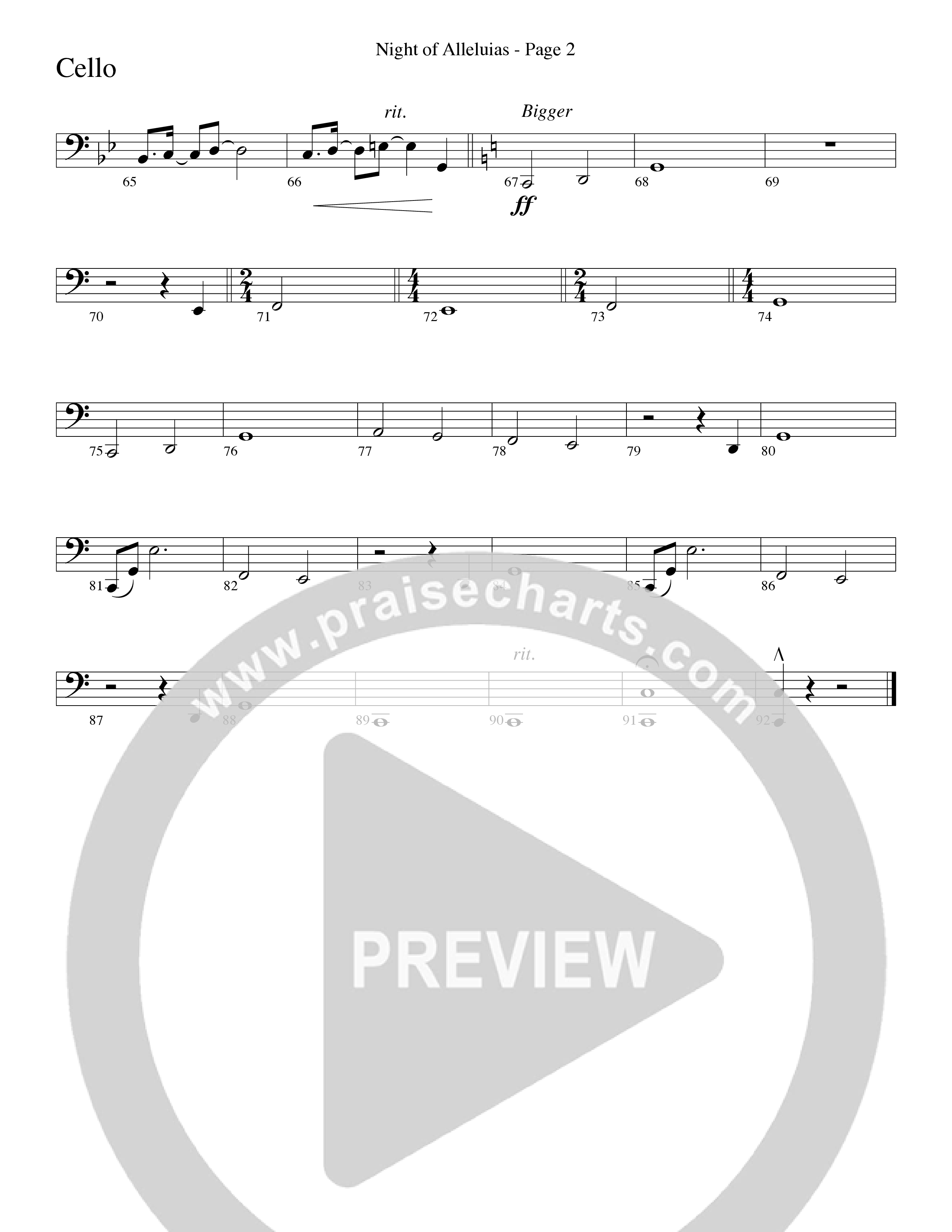 Night Of Alleluias (Choral Anthem SATB) Cello (Word Music Choral / Arr. Dave Williamson)