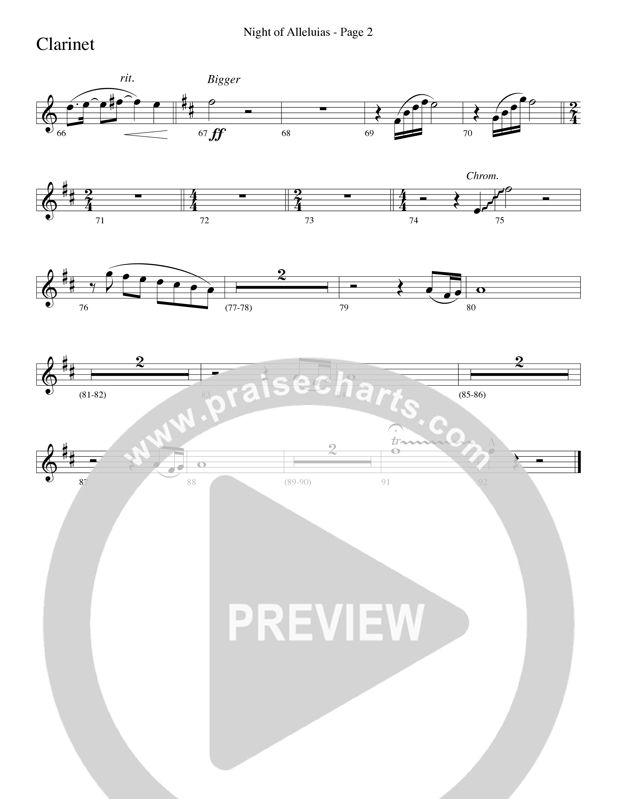 Night Of Alleluias (Choral Anthem SATB) Clarinet (Word Music Choral / Arr. Dave Williamson)