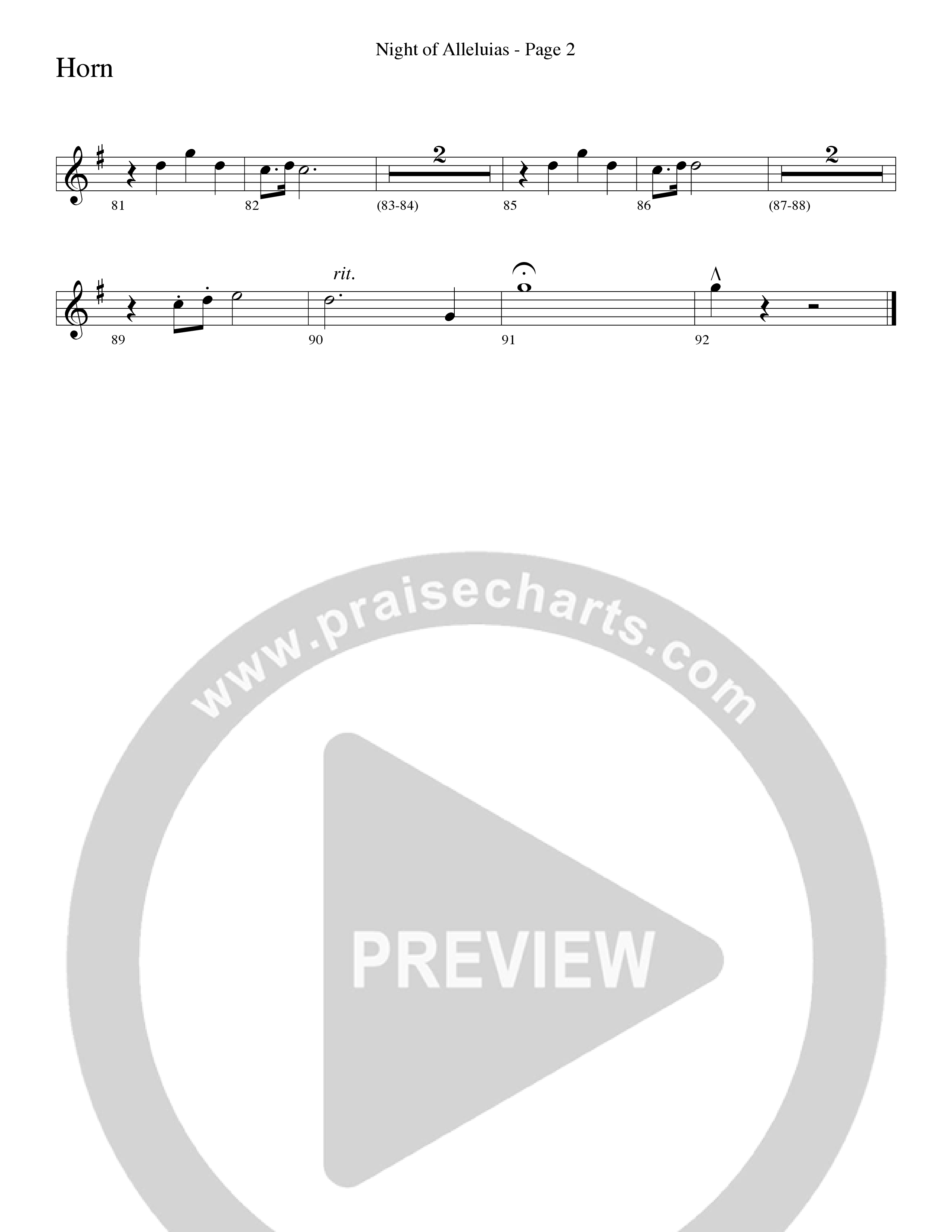 Night Of Alleluias (Choral Anthem SATB) French Horn (Word Music Choral / Arr. Dave Williamson)