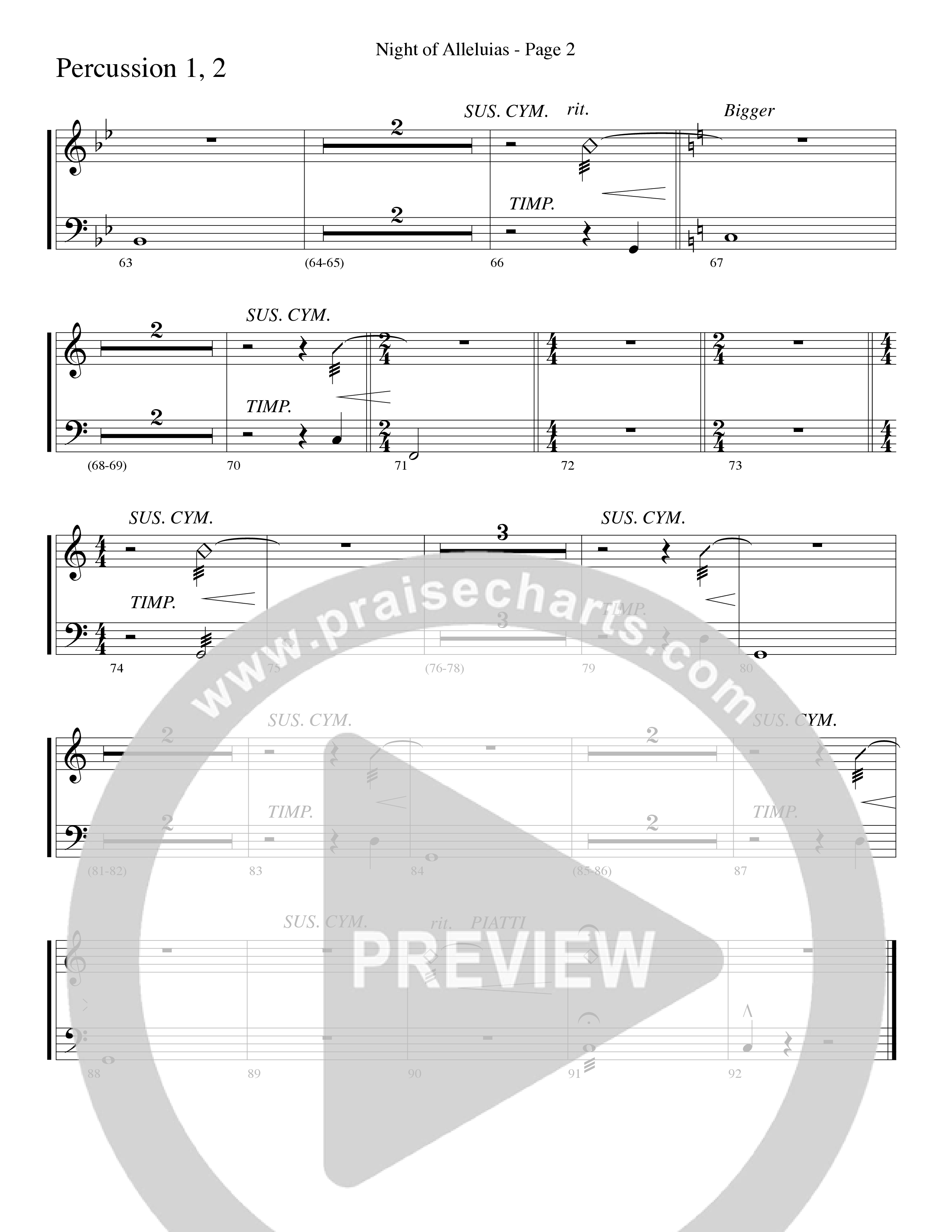 Night Of Alleluias (Choral Anthem SATB) Percussion 1/2 (Word Music Choral / Arr. Dave Williamson)