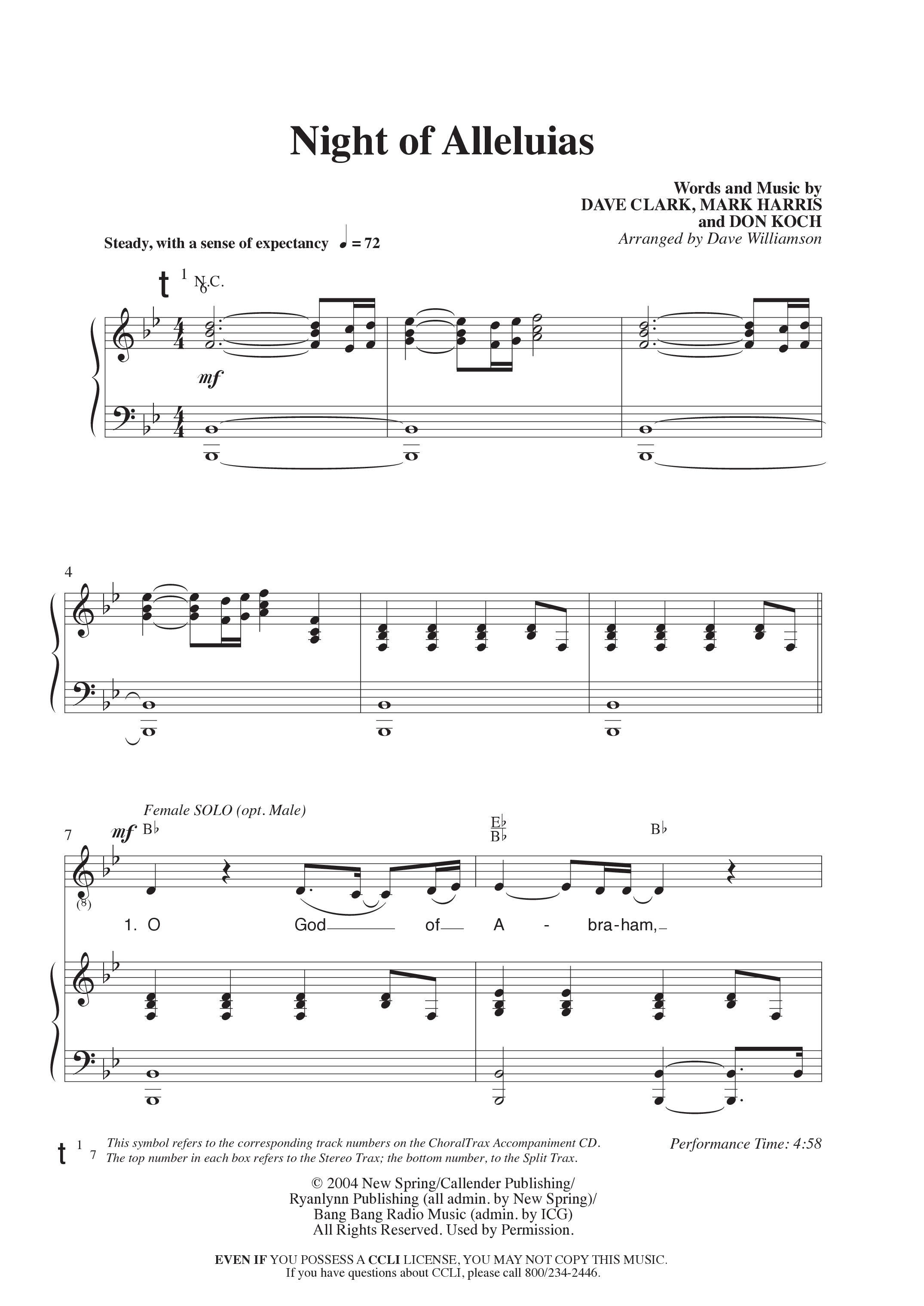 Night Of Alleluias (Choral Anthem SATB) Anthem (SATB/Piano) (Word Music Choral / Arr. Dave Williamson)