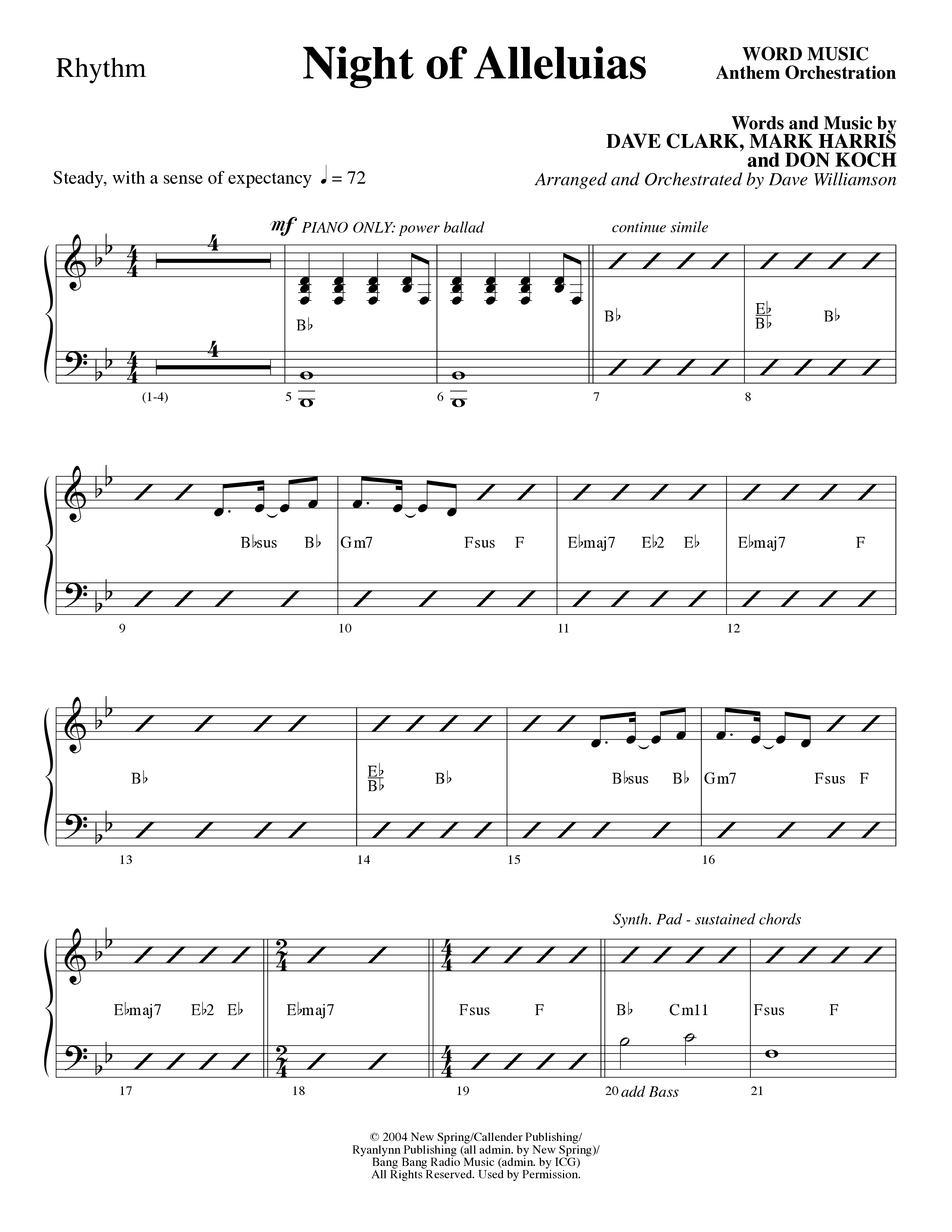 Night Of Alleluias (Choral Anthem SATB) Rhythm Chart (Word Music Choral / Arr. Dave Williamson)