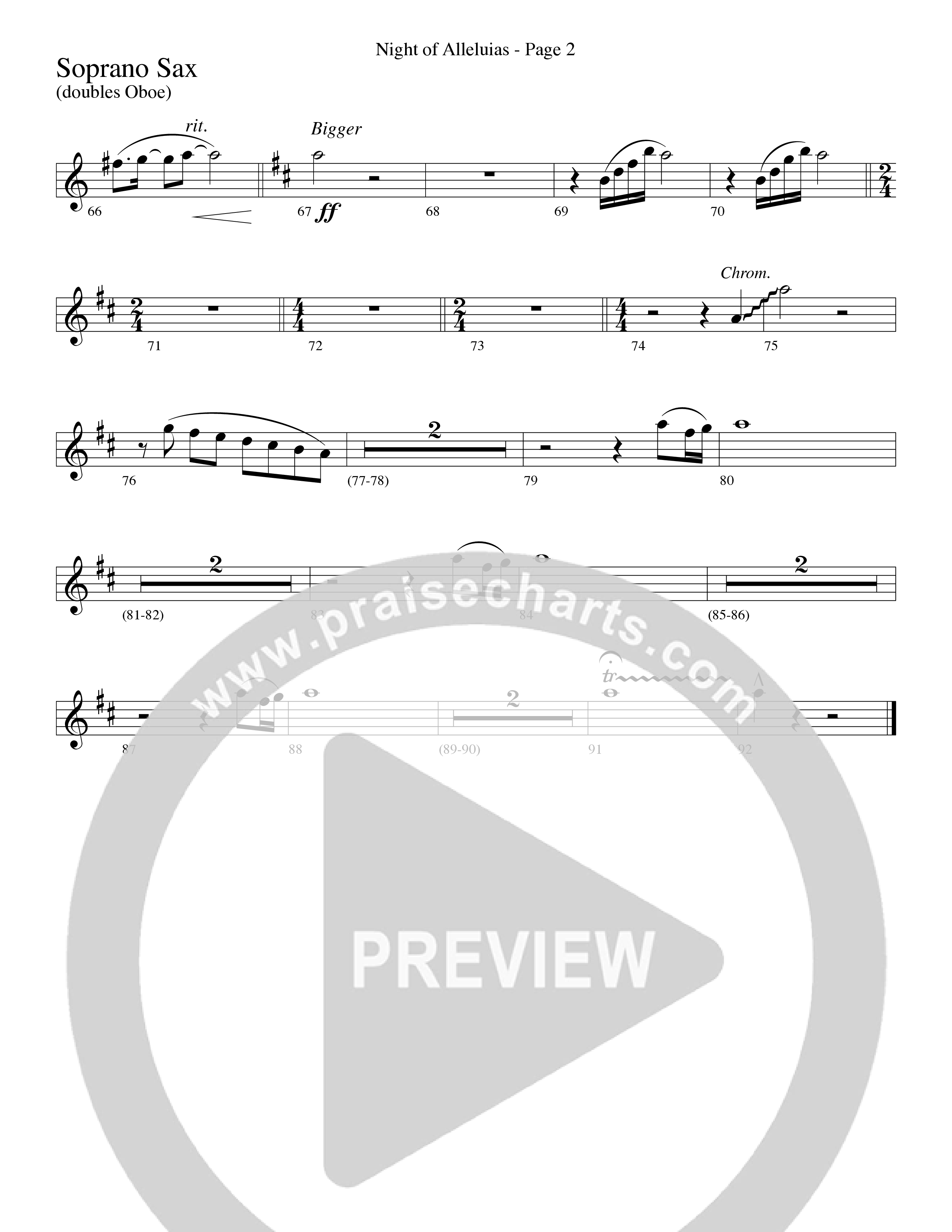 Night Of Alleluias (Choral Anthem SATB) Soprano Sax (Word Music Choral / Arr. Dave Williamson)