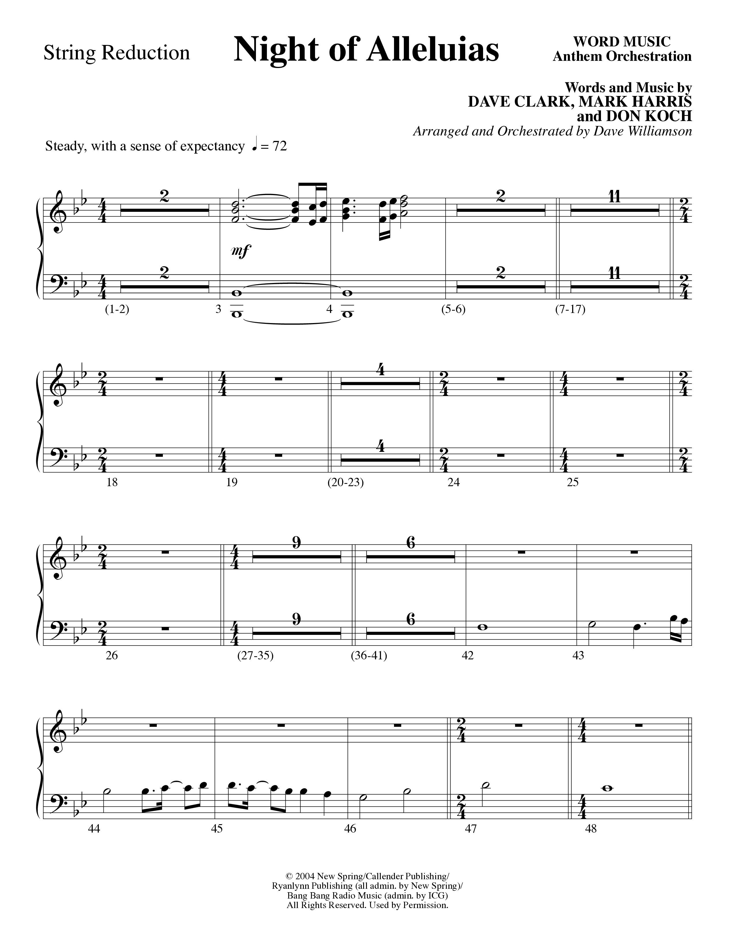 Night Of Alleluias (Choral Anthem SATB) String Reduction (Word Music Choral / Arr. Dave Williamson)