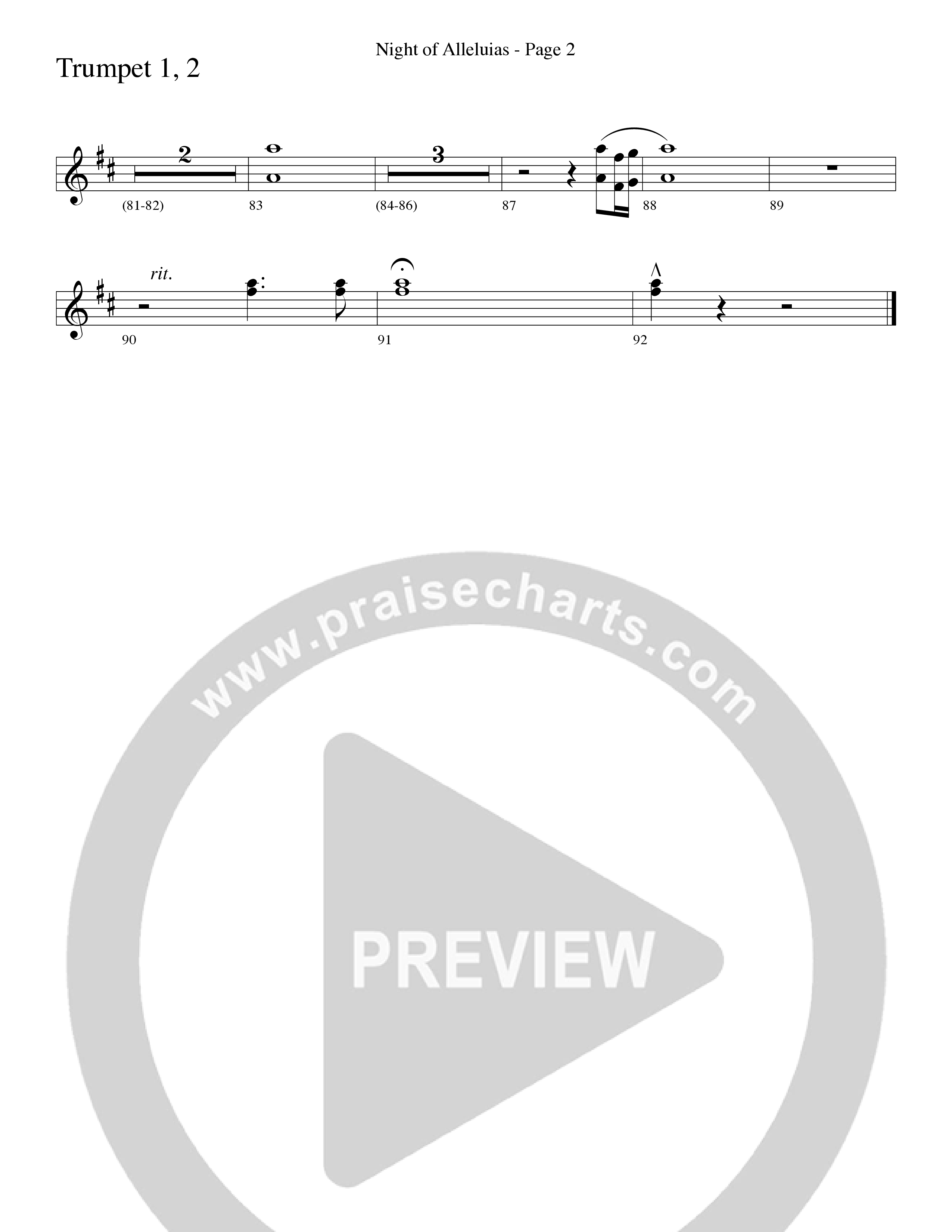 Night Of Alleluias (Choral Anthem SATB) Trumpet 1,2 (Word Music Choral / Arr. Dave Williamson)