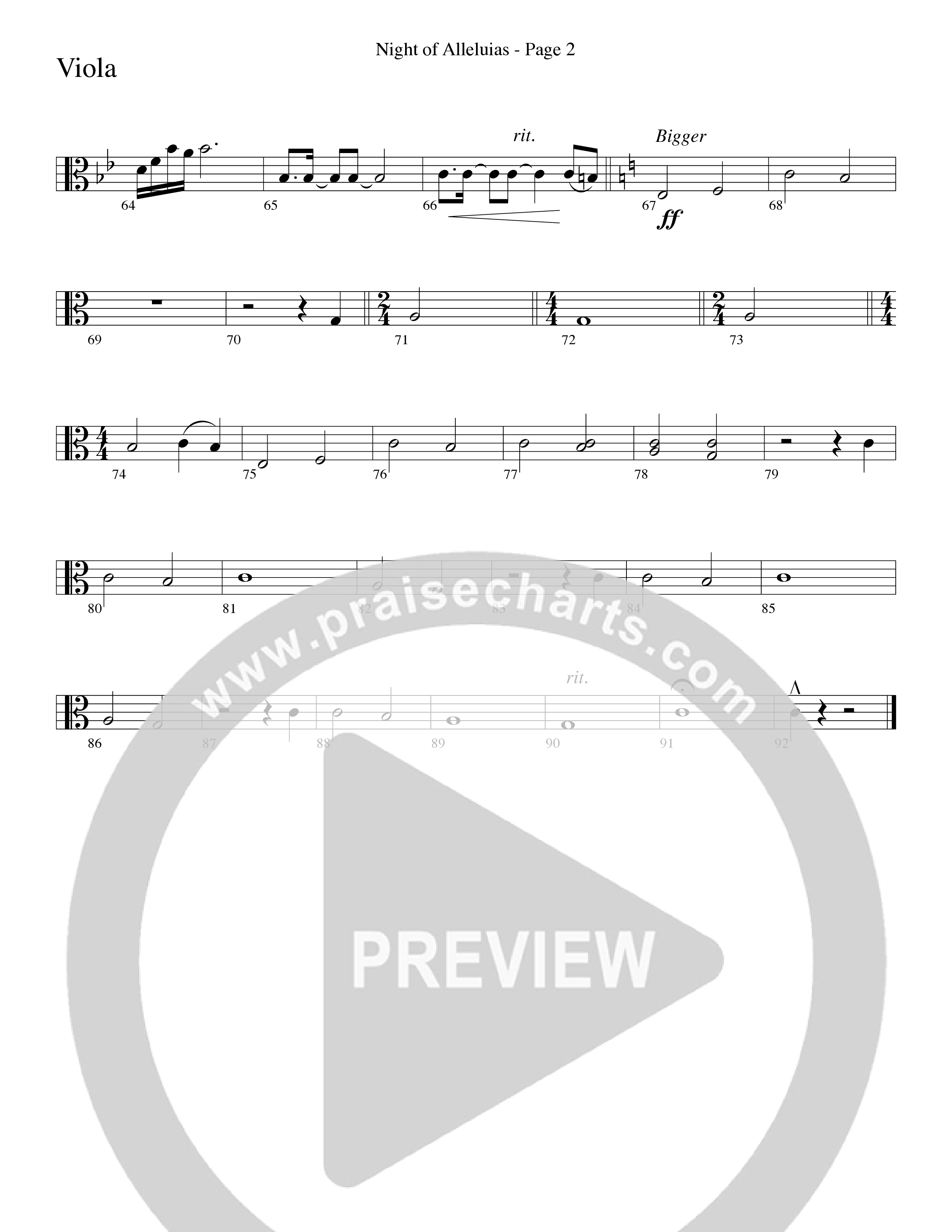 Night Of Alleluias (Choral Anthem SATB) Viola (Word Music Choral / Arr. Dave Williamson)