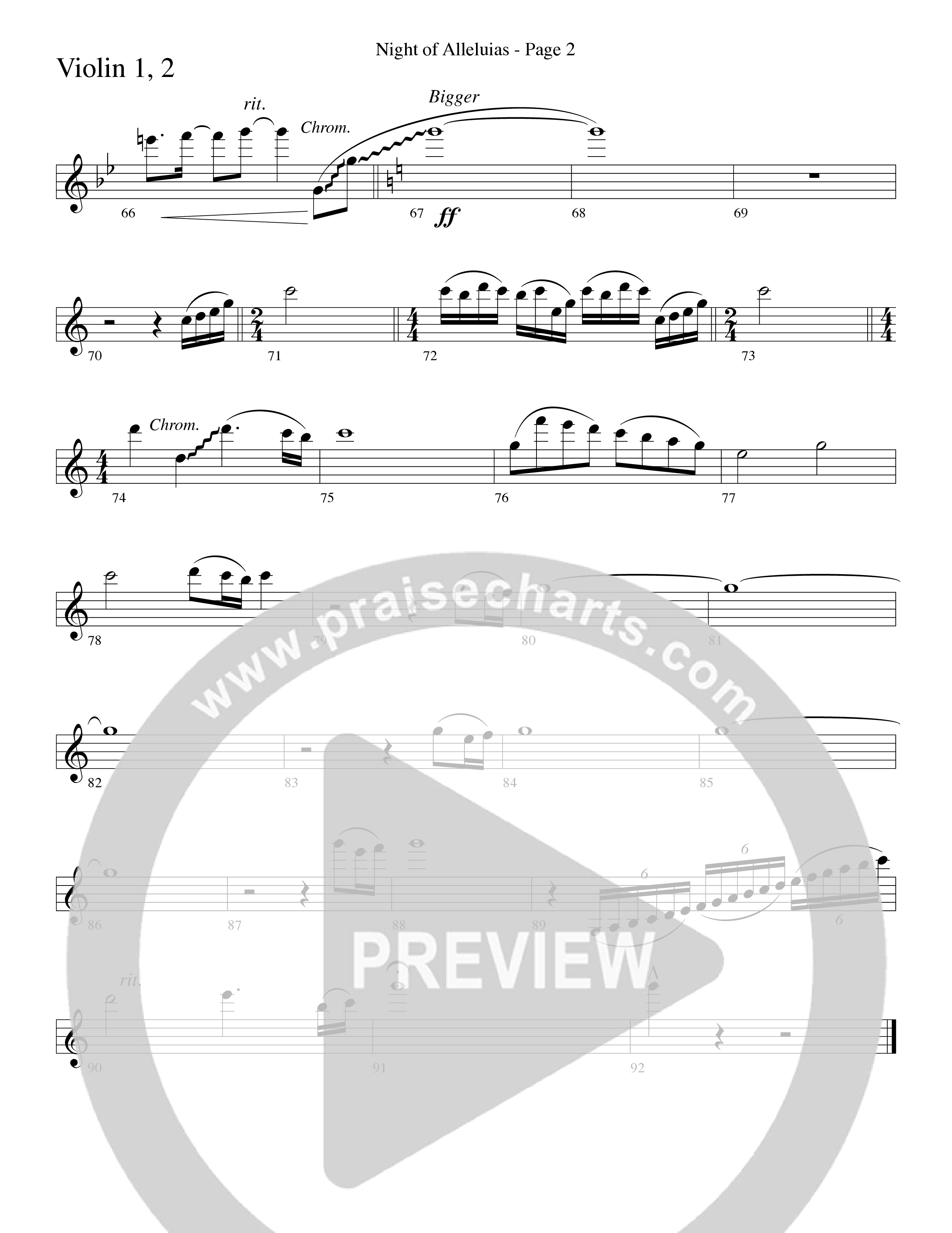 Night Of Alleluias (Choral Anthem SATB) Violin 1/2 (Word Music Choral / Arr. Dave Williamson)