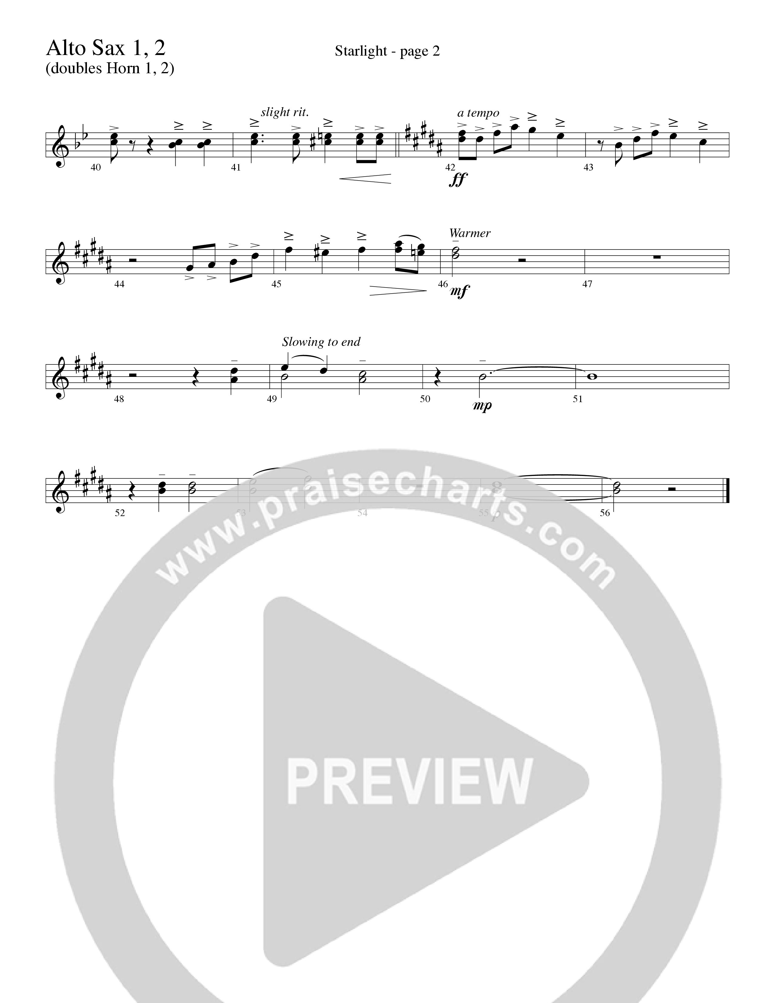 Starlight (Choral Anthem SATB) Alto Sax 1/2 (Word Music Choral / Arr. David Clydesdale)