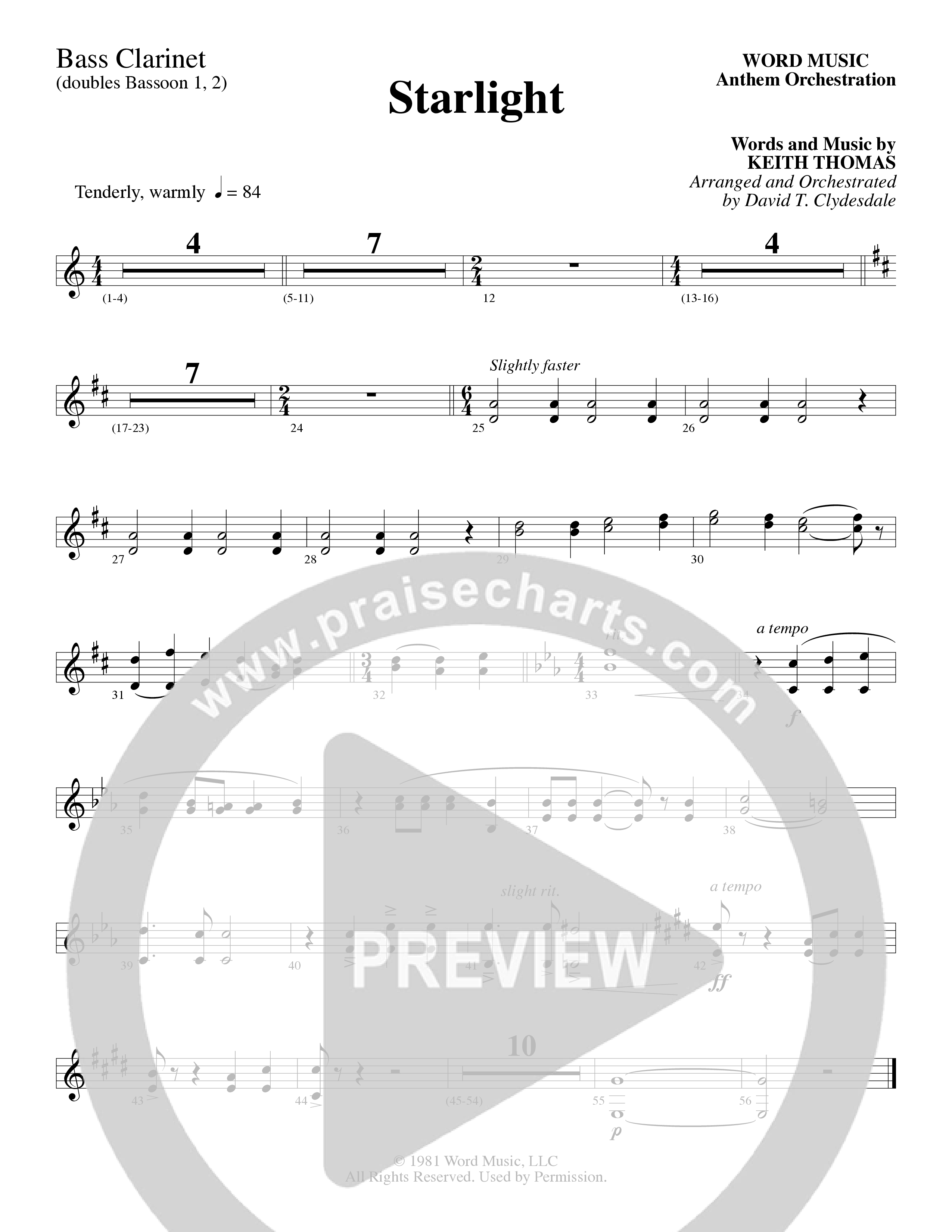 Starlight (Choral Anthem SATB) Bass Clarinet (Word Music Choral / Arr. David Clydesdale)