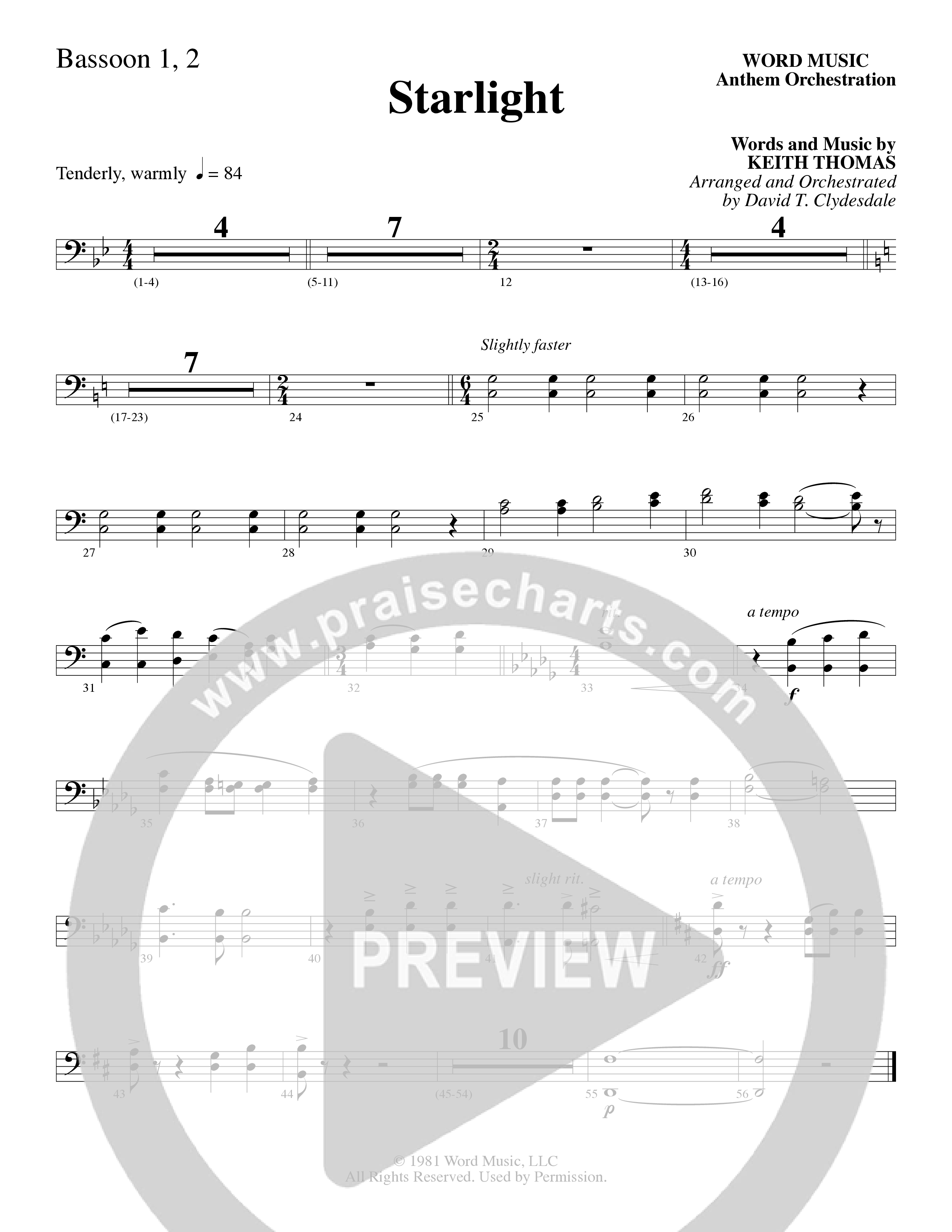 Starlight (Choral Anthem SATB) Bassoon 1/2 (Word Music Choral / Arr. David Clydesdale)