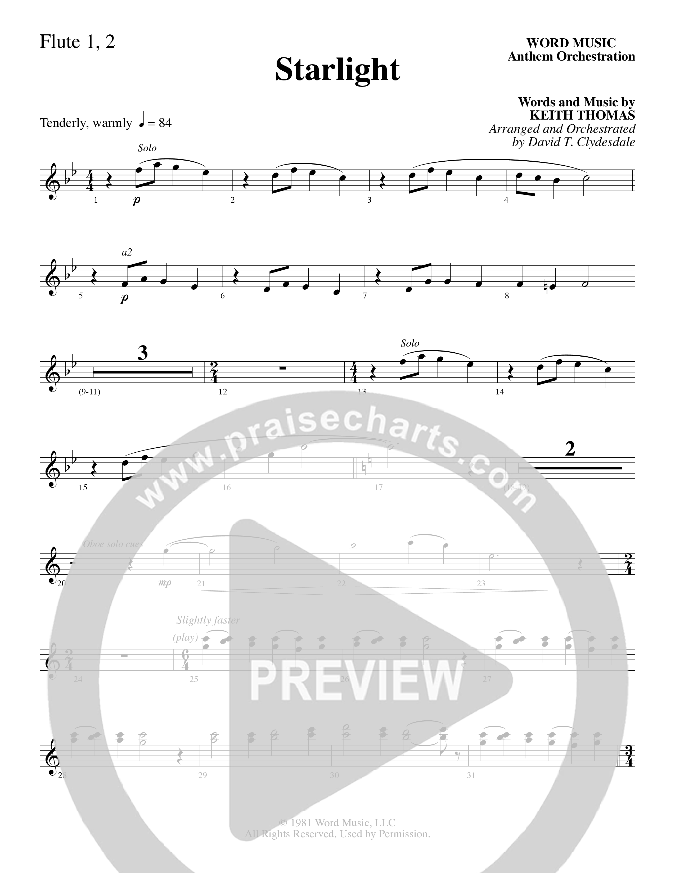 Starlight (Choral Anthem SATB) Flute 1/2 (Word Music Choral / Arr. David Clydesdale)