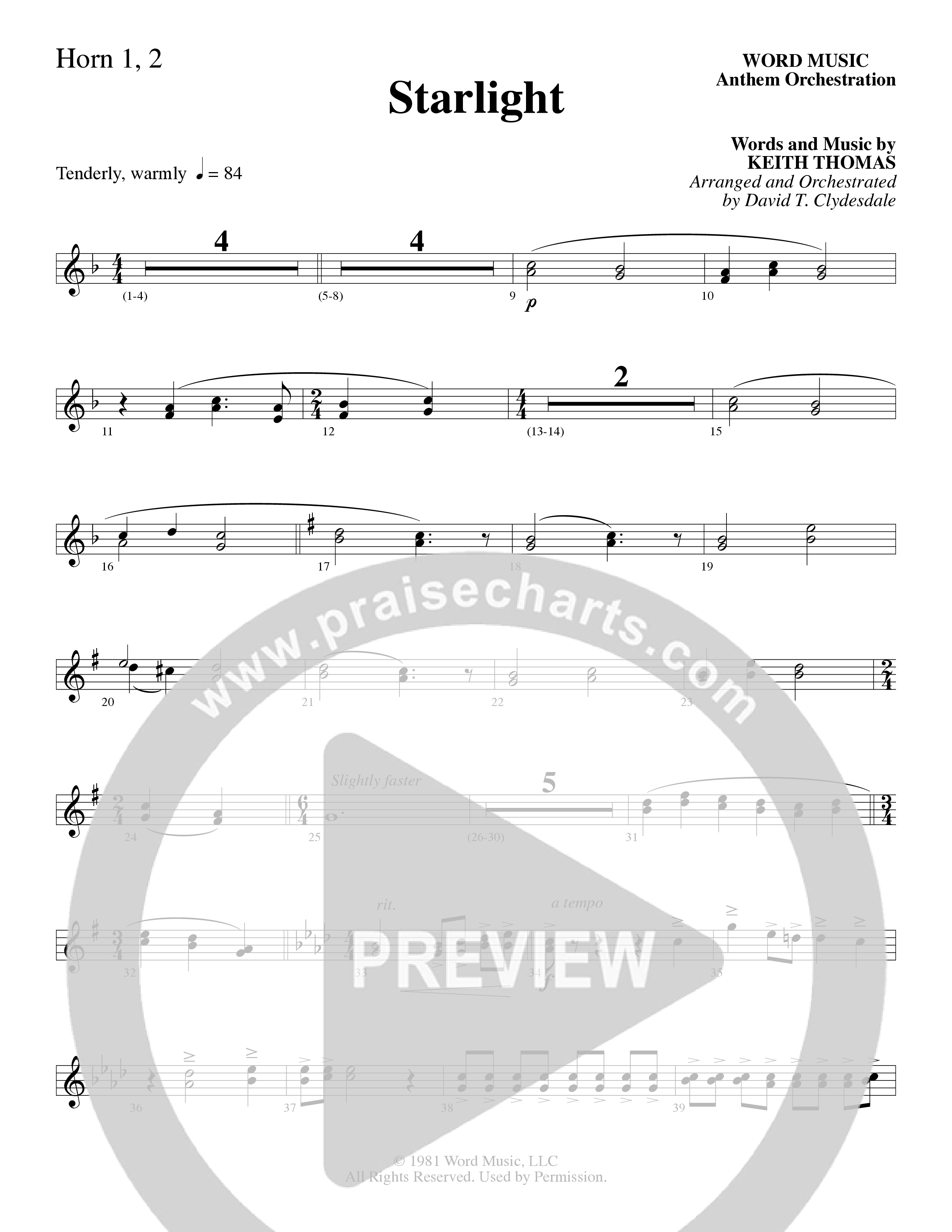 Starlight (Choral Anthem SATB) French Horn 1/2 (Word Music Choral / Arr. David Clydesdale)