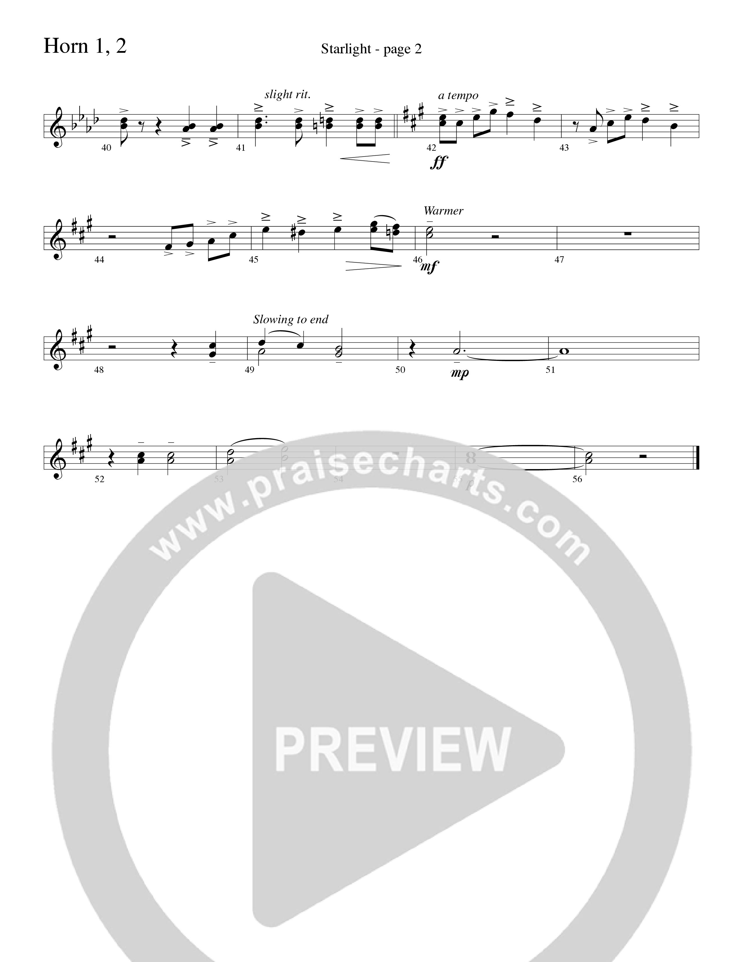 Starlight (Choral Anthem SATB) French Horn 1/2 (Word Music Choral / Arr. David Clydesdale)