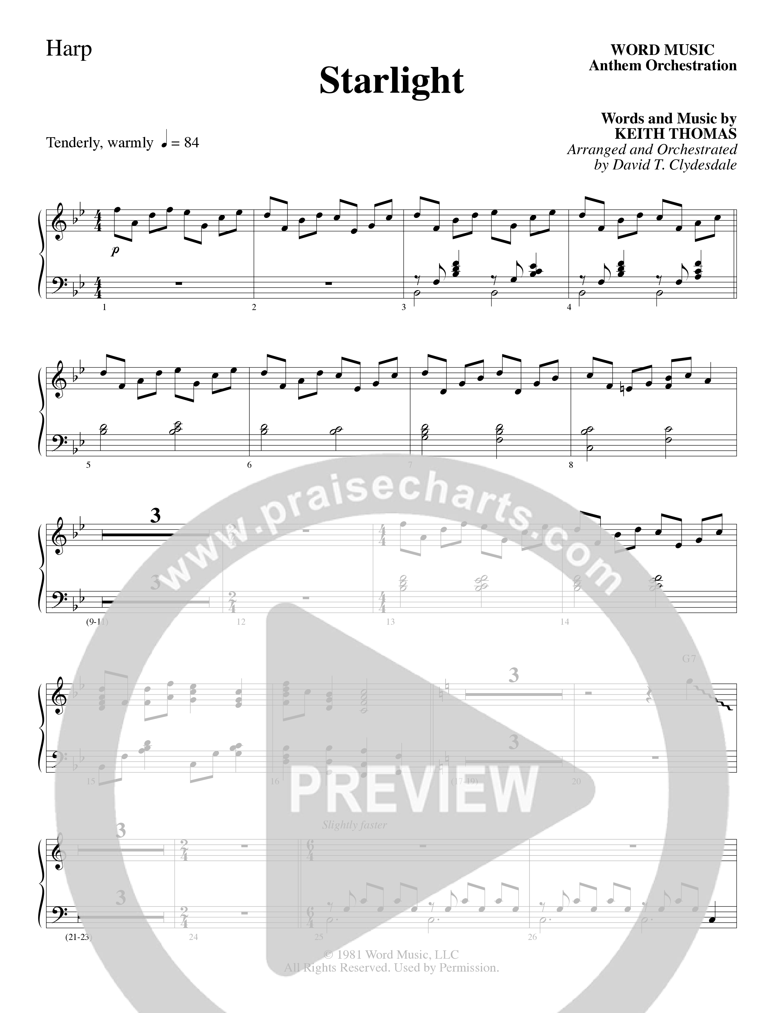 Starlight (Choral Anthem SATB) Harp (Word Music Choral / Arr. David Clydesdale)