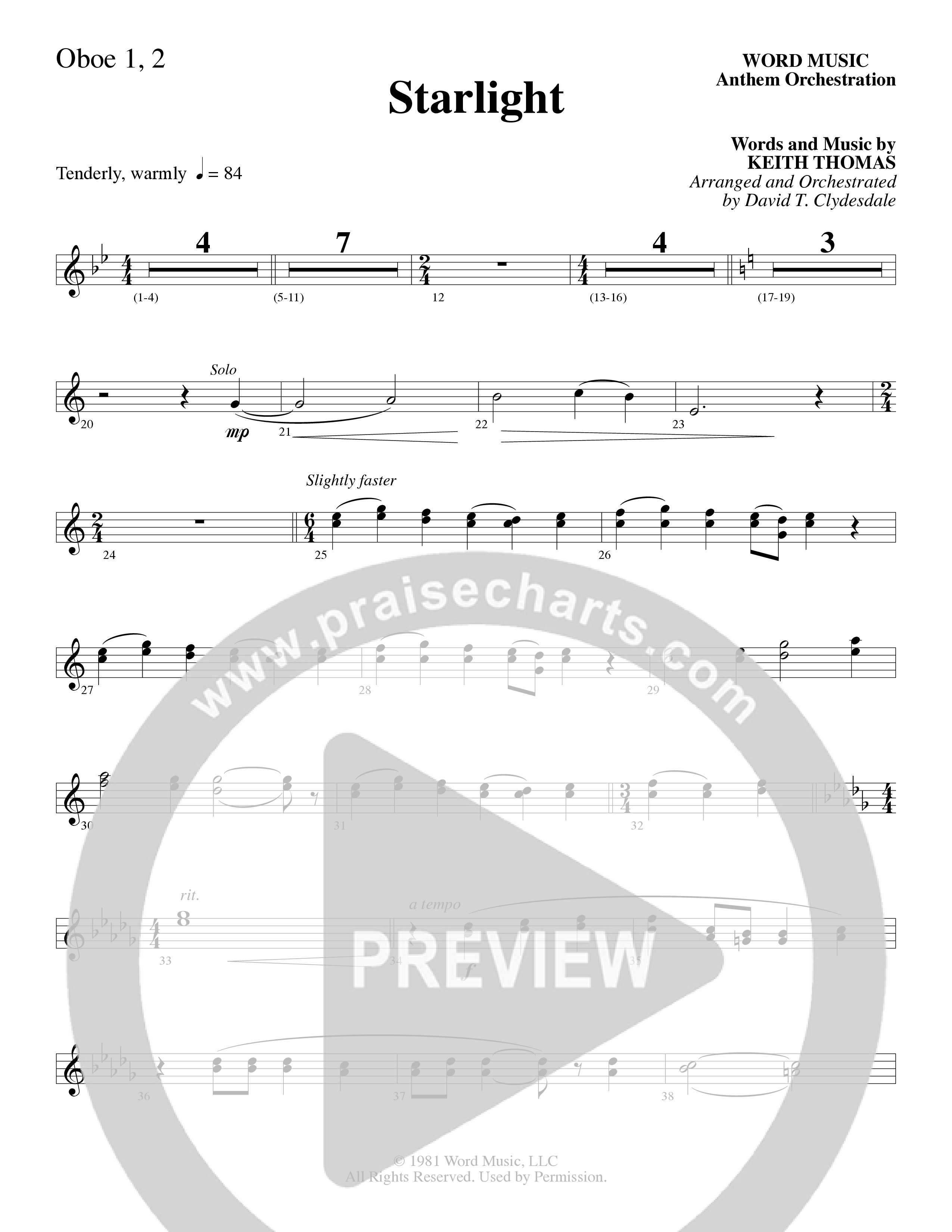 Starlight (Choral Anthem SATB) Oboe 1/2 (Word Music Choral / Arr. David Clydesdale)