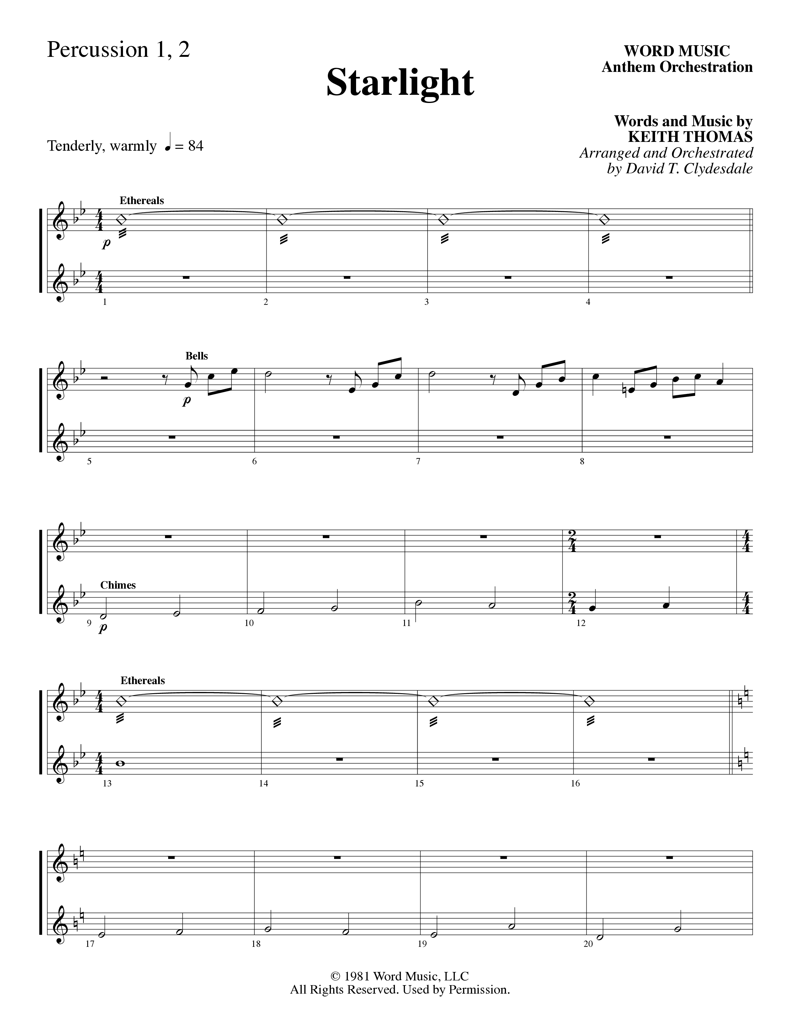 Starlight (Choral Anthem SATB) Percussion (Word Music Choral / Arr. David Clydesdale)
