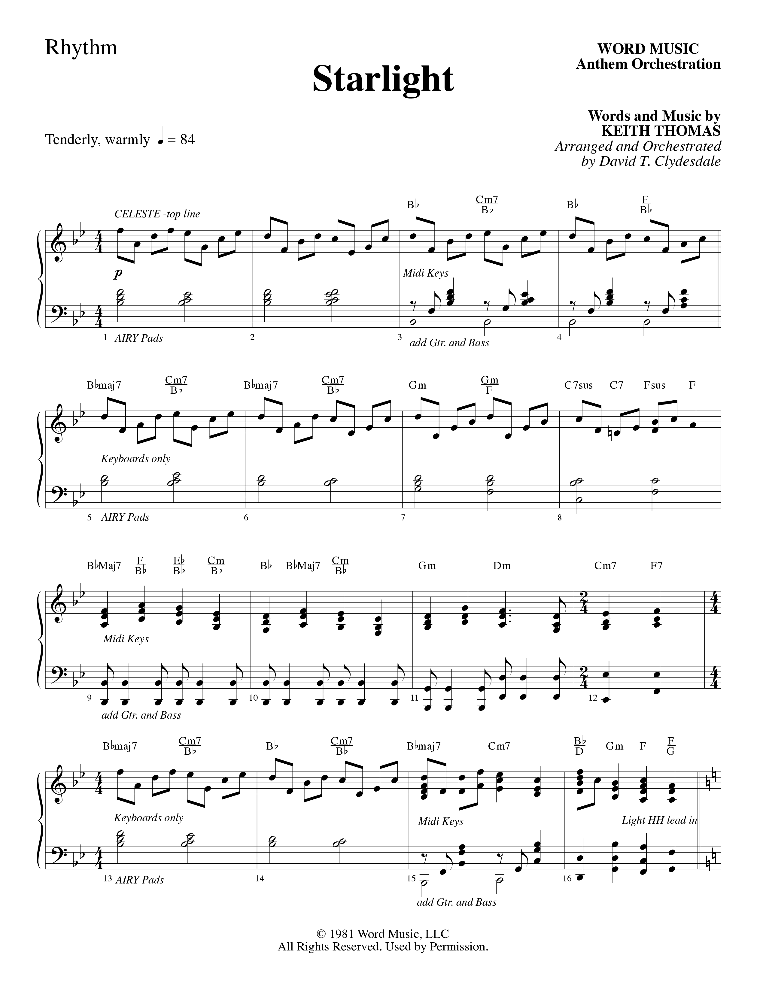 Starlight (Choral Anthem SATB) Rhythm Chart (Word Music Choral / Arr. David Clydesdale)