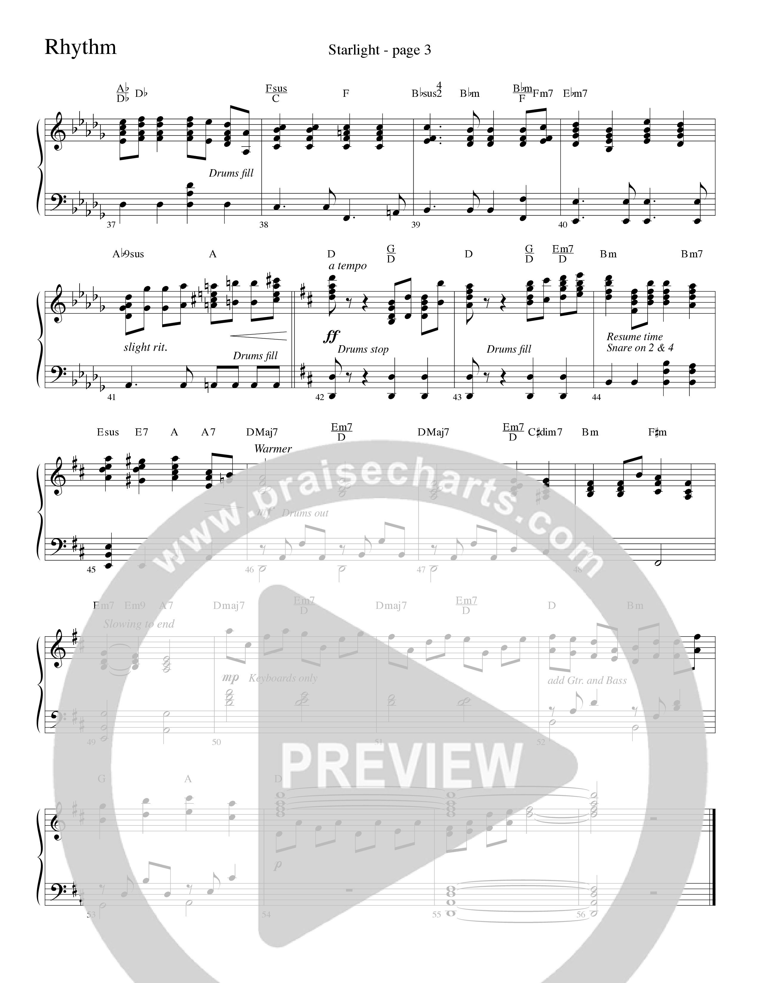 Starlight (Choral Anthem SATB) Rhythm Chart (Word Music Choral / Arr. David Clydesdale)
