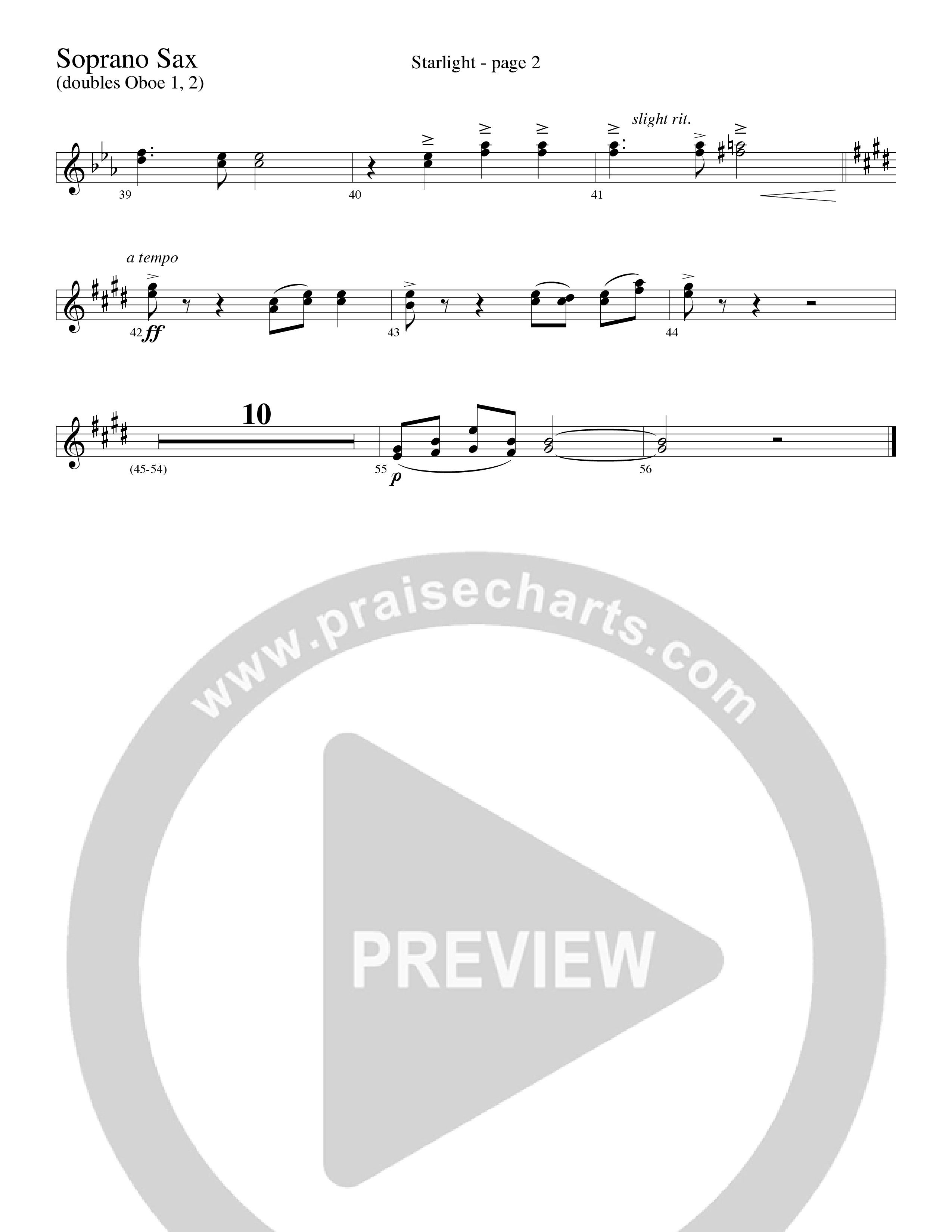 Starlight (Choral Anthem SATB) Soprano Sax (Word Music Choral / Arr. David Clydesdale)