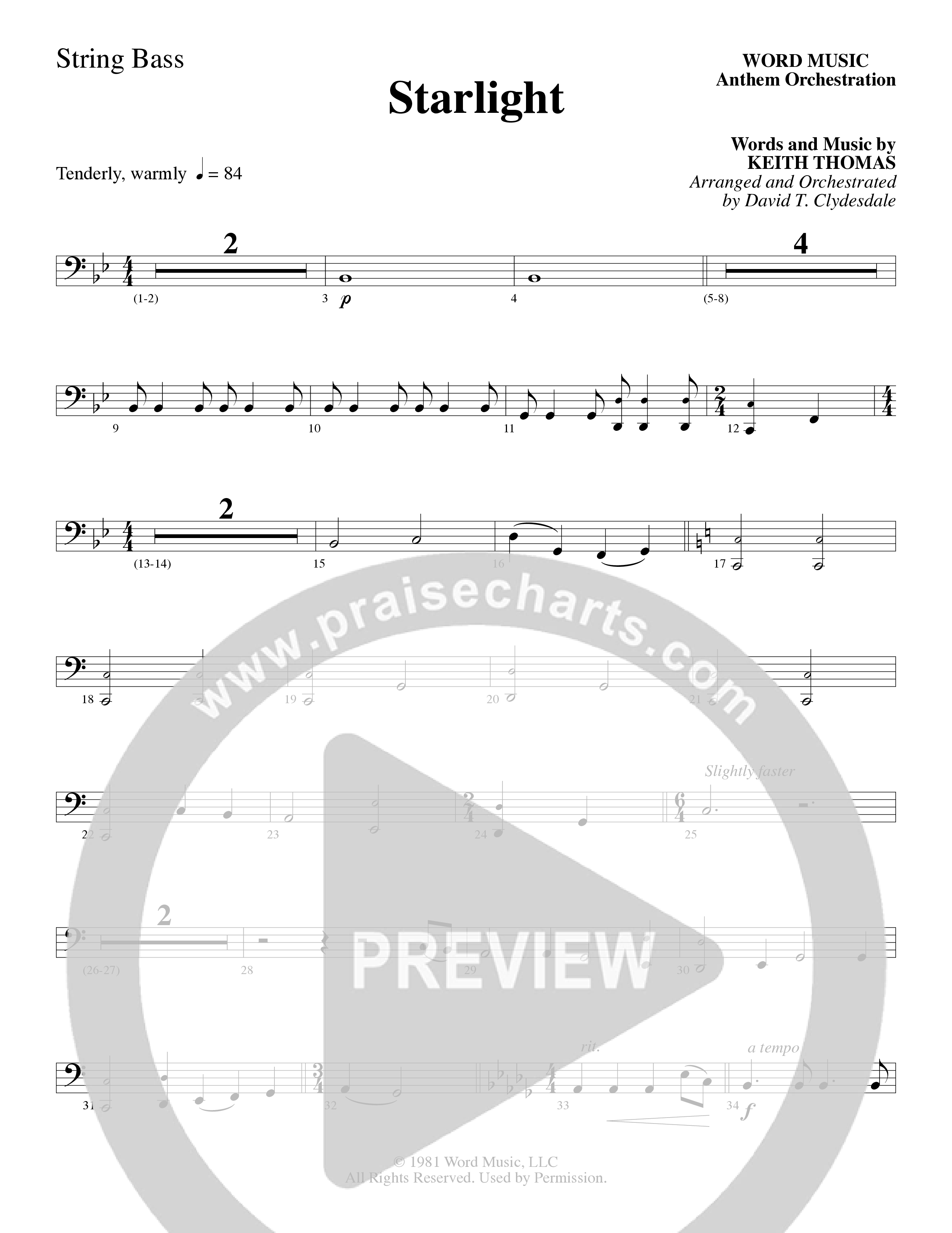 Starlight (Choral Anthem SATB) String Bass (Word Music Choral / Arr. David Clydesdale)
