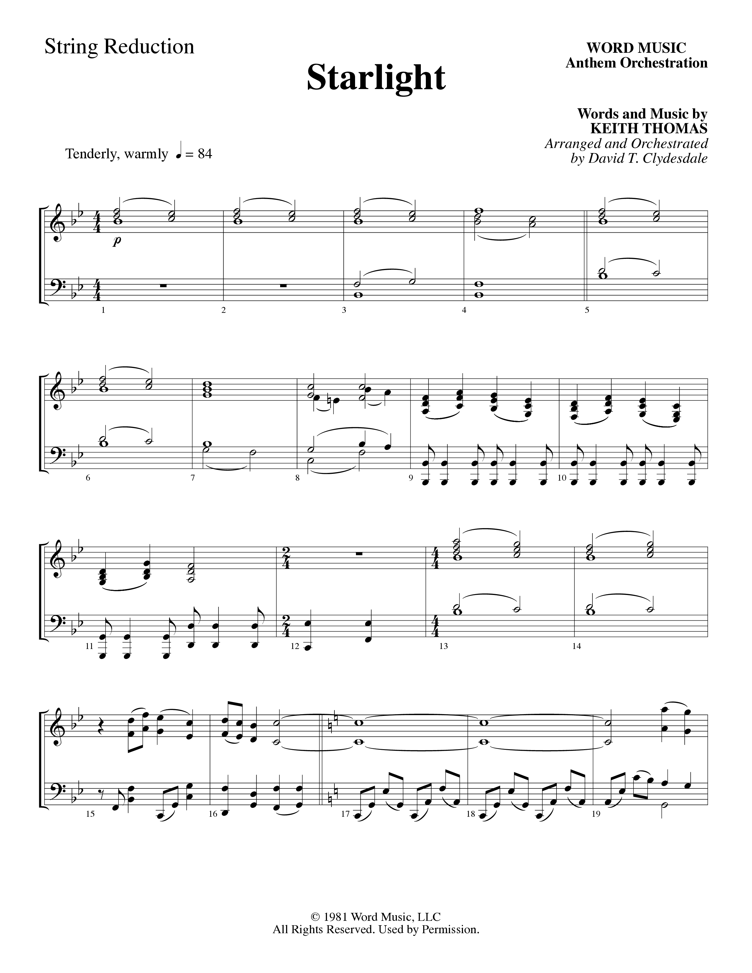 Starlight (Choral Anthem SATB) String Reduction (Word Music Choral / Arr. David Clydesdale)