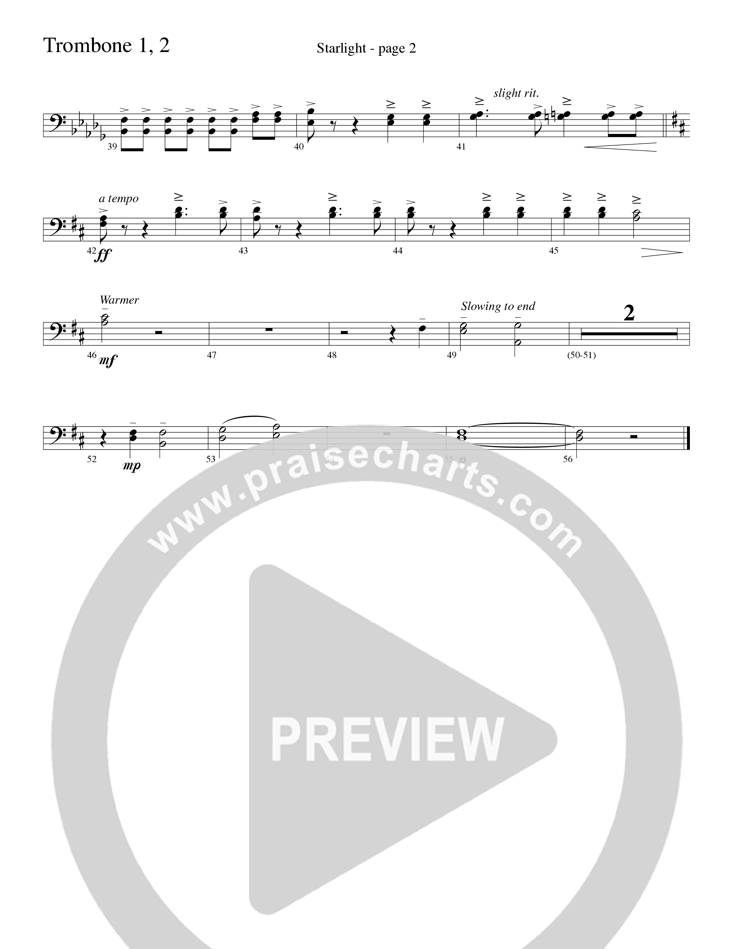 Starlight (Choral Anthem SATB) Trombone 1/2 (Word Music Choral / Arr. David Clydesdale)