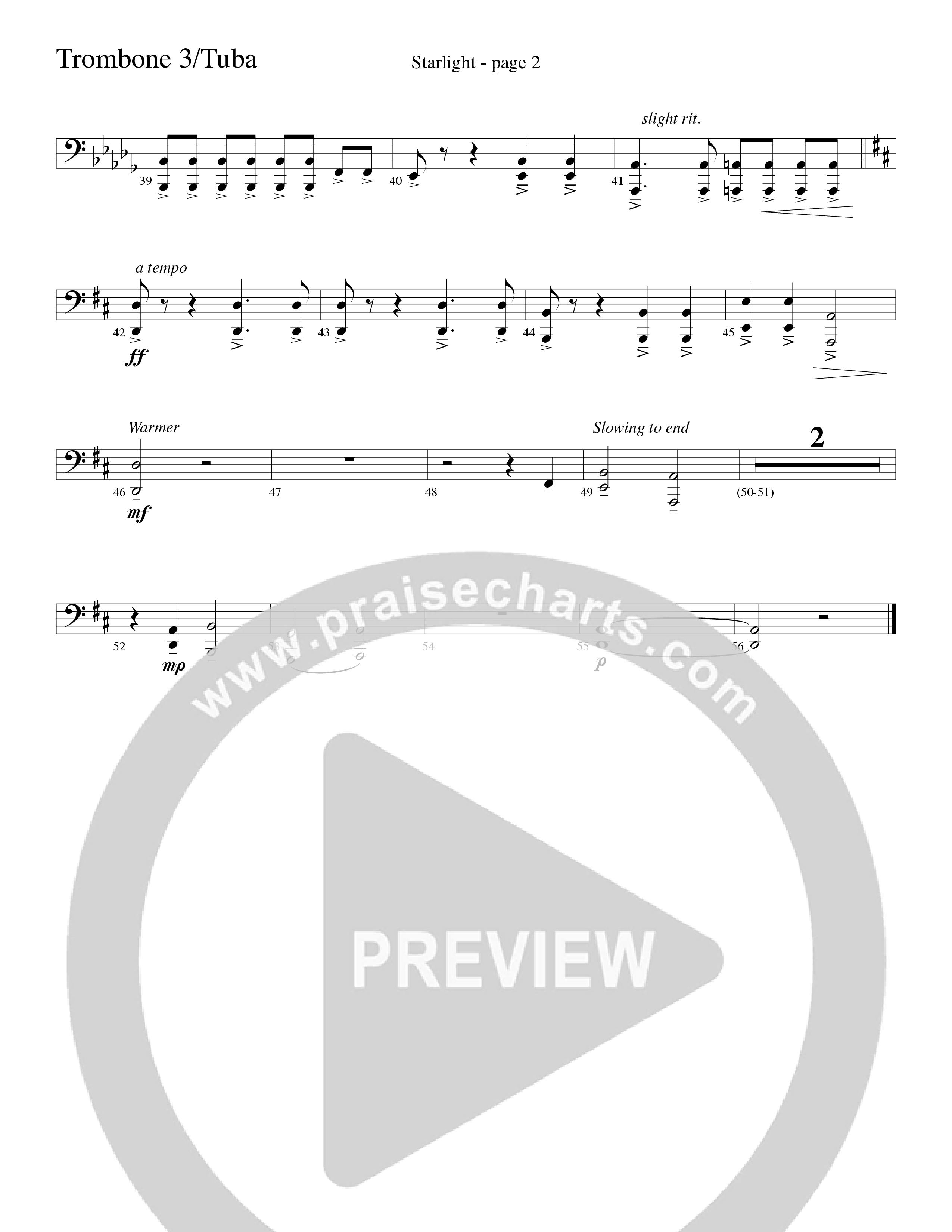 Starlight (Choral Anthem SATB) Trombone 3/Tuba (Word Music Choral / Arr. David Clydesdale)
