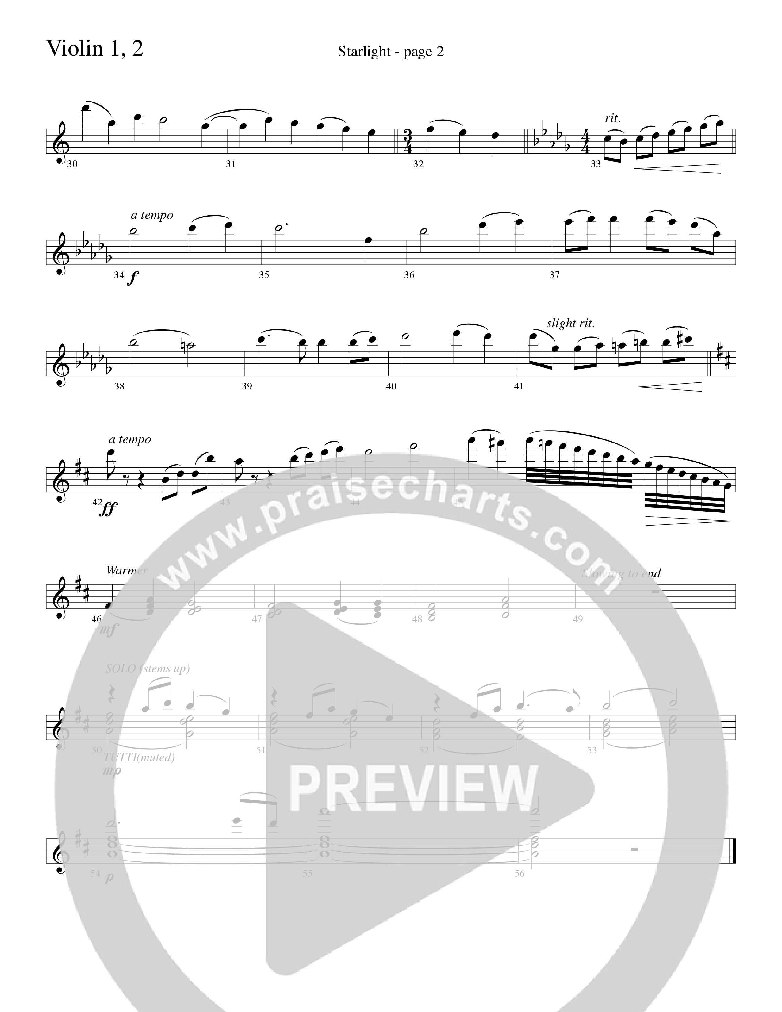 Starlight (Choral Anthem SATB) Violin 1/2 (Word Music Choral / Arr. David Clydesdale)