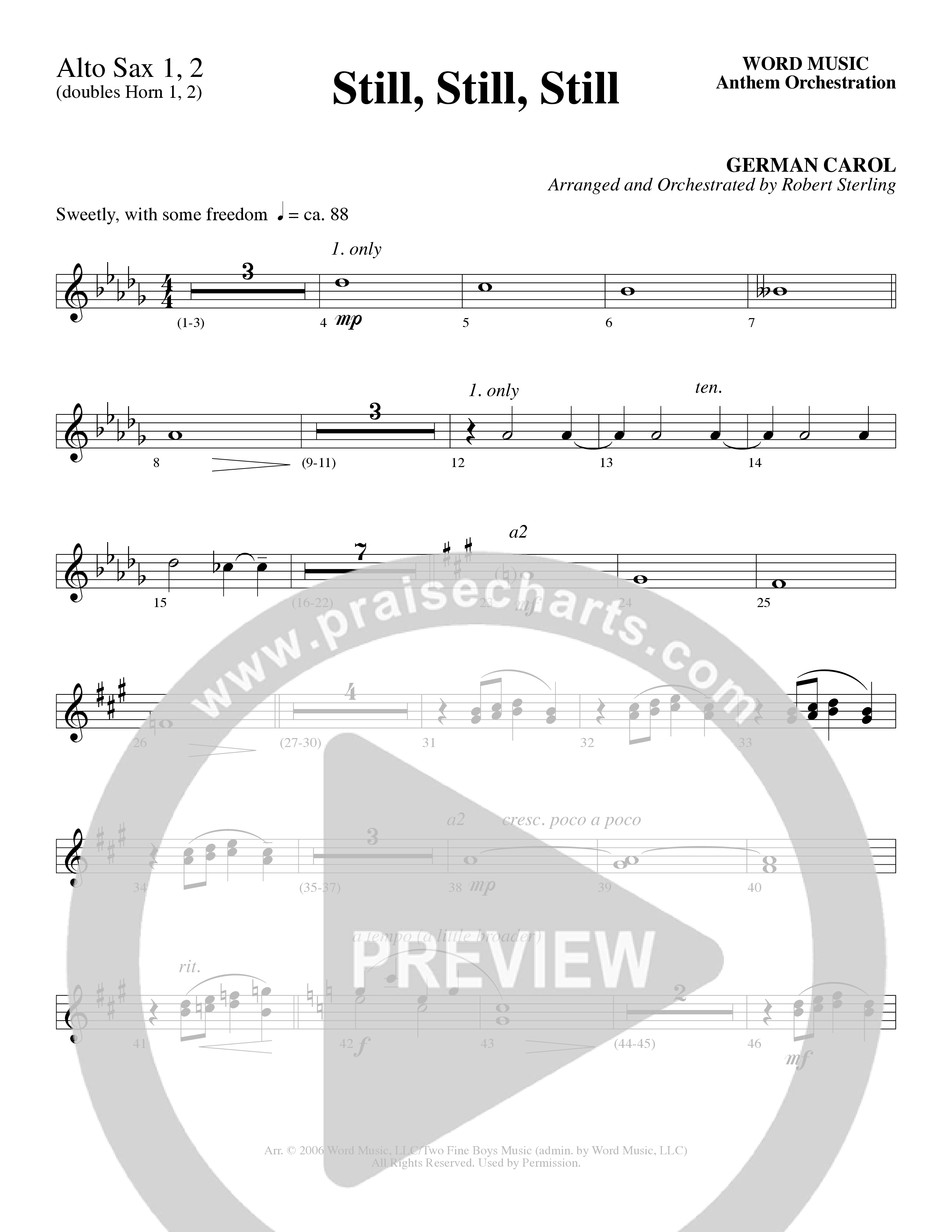 Still Still Still (Choral Anthem SATB) Alto Sax 1/2 (Word Music Choral / Arr. Robert Sterling)