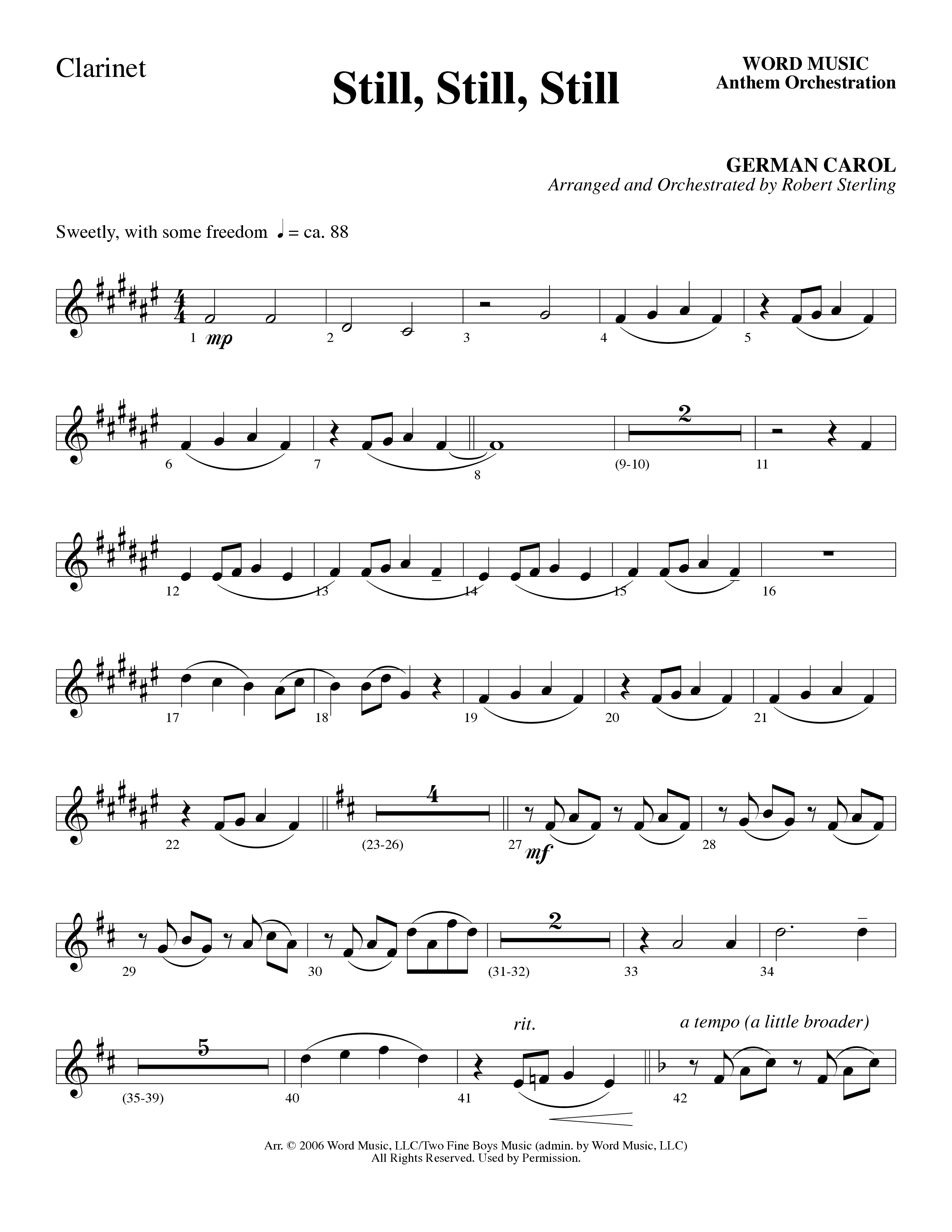 Still Still Still (Choral Anthem SATB) Clarinet (Word Music Choral / Arr. Robert Sterling)