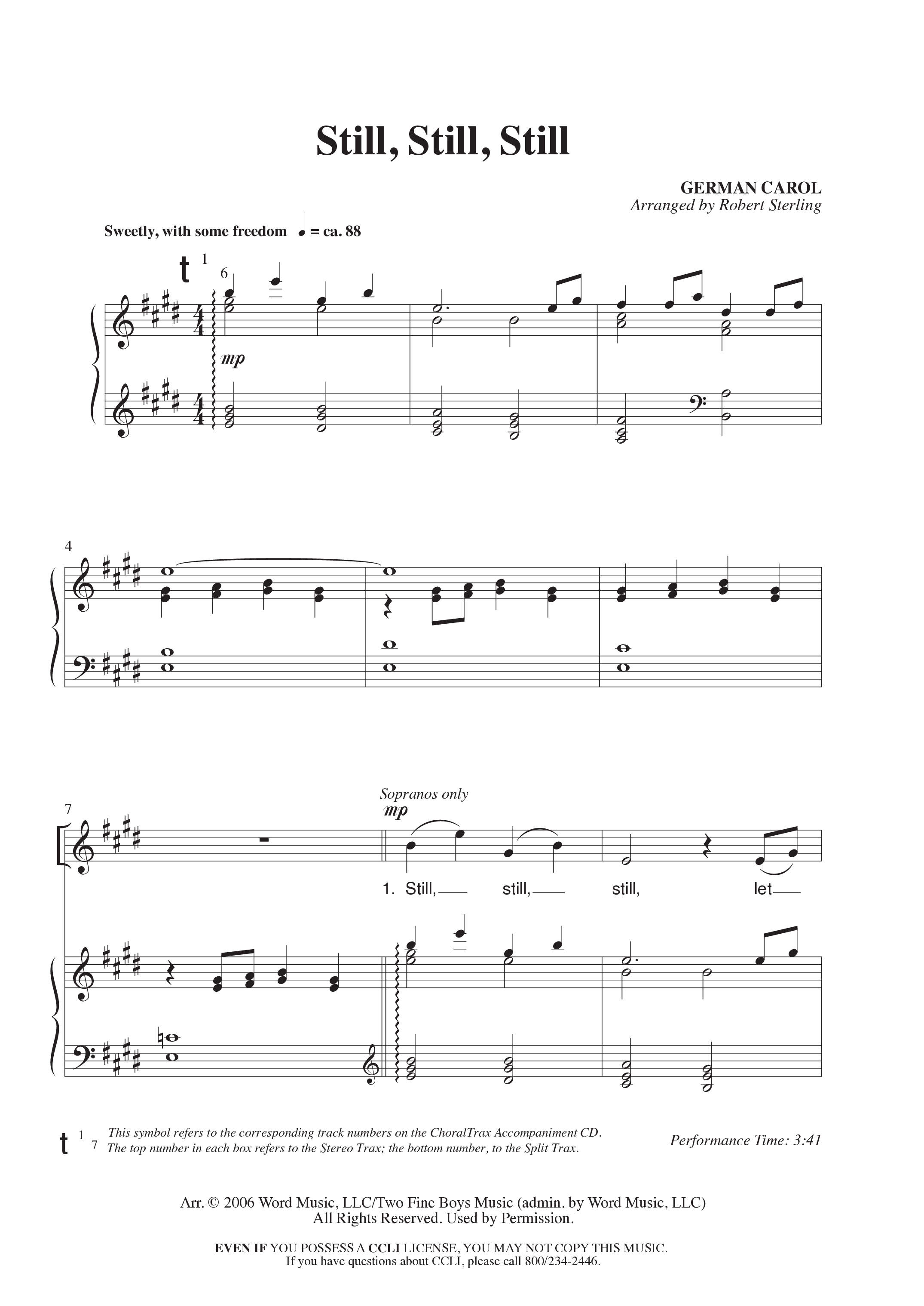 Still Still Still (Choral Anthem SATB) Anthem (SATB/Piano) (Word Music Choral / Arr. Robert Sterling)