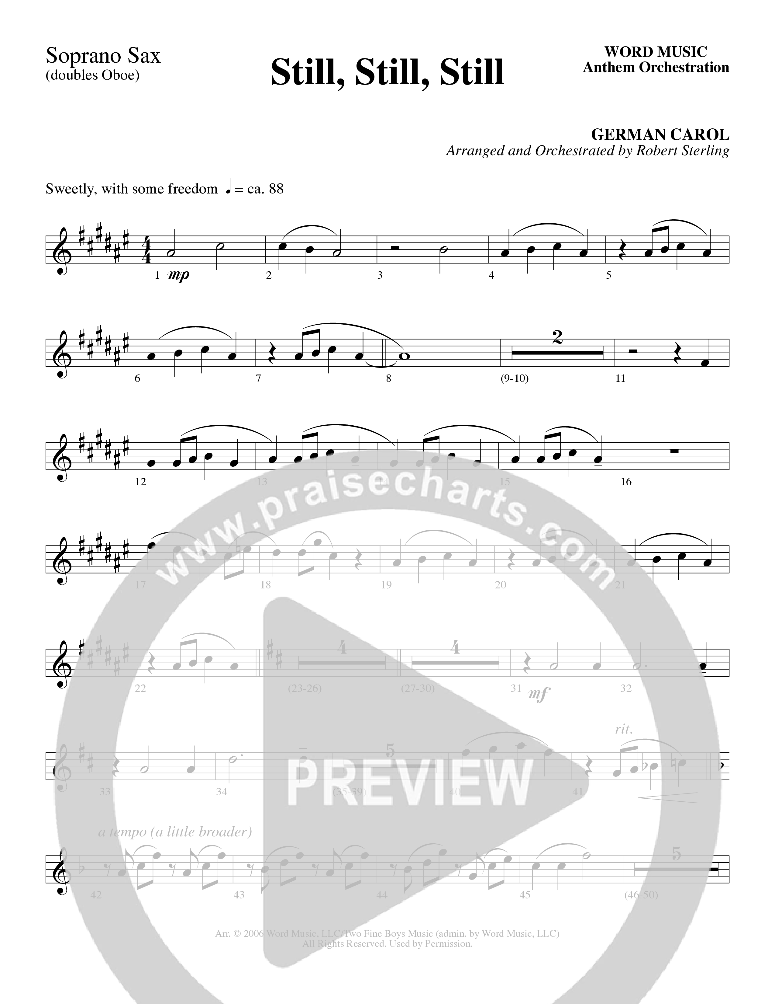 Still Still Still (Choral Anthem SATB) Soprano Sax (Word Music Choral / Arr. Robert Sterling)