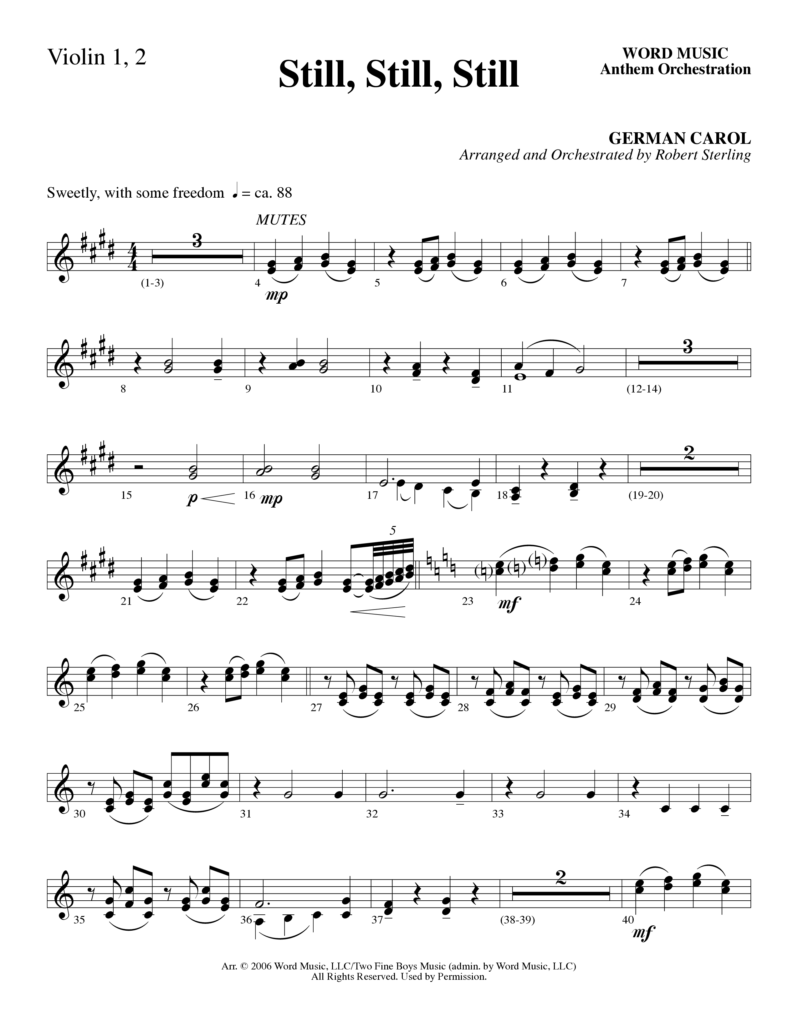 Still Still Still (Choral Anthem SATB) Violin 1/2 (Word Music Choral / Arr. Robert Sterling)