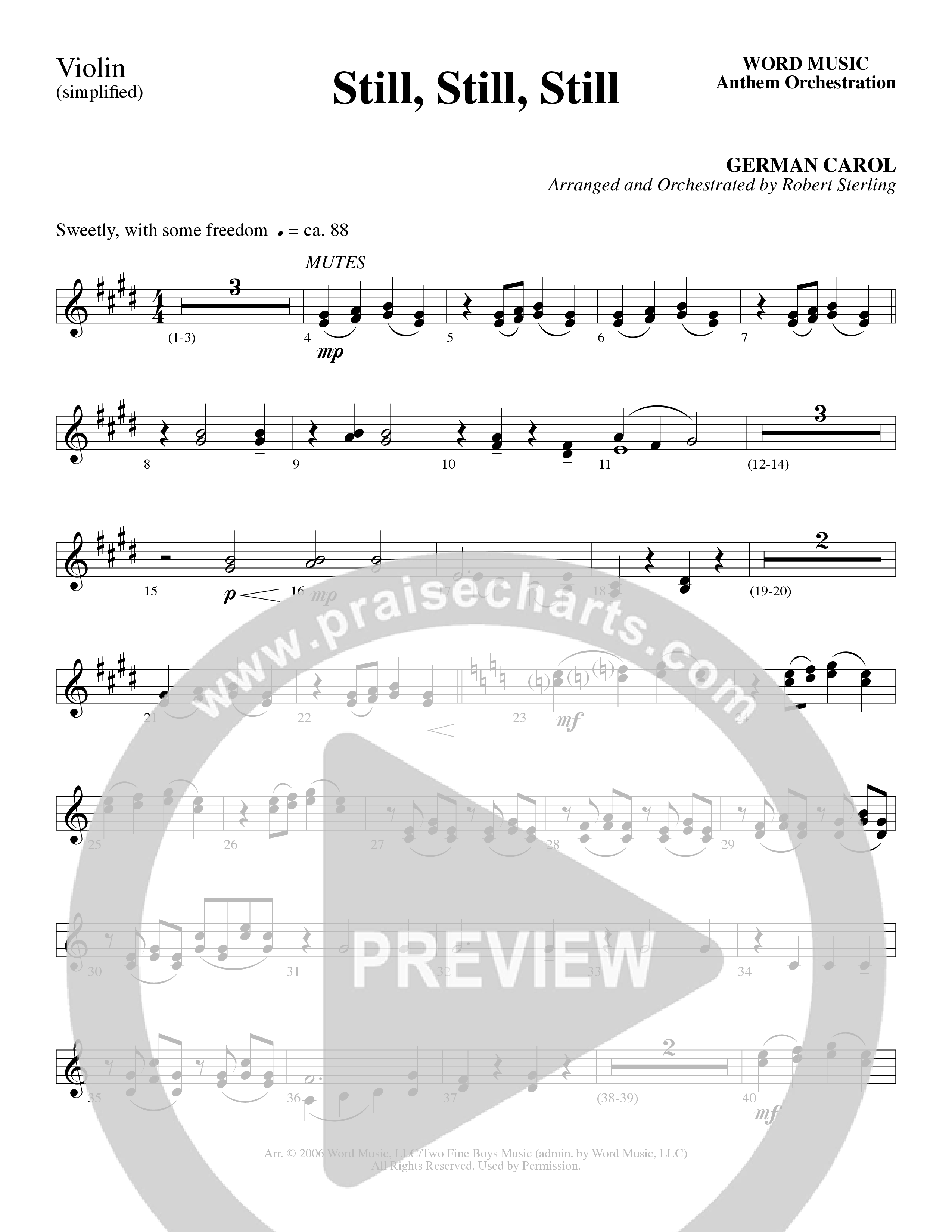 Still Still Still (Choral Anthem SATB) Violin 1/2 (Word Music Choral / Arr. Robert Sterling)