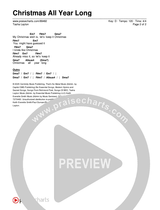 Christmas All Year Long Chords & Lyrics (Tasha Layton)