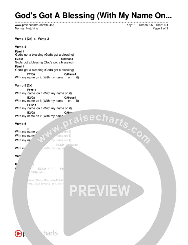 God's Got A Blessing (With My Name On It) Chords & Lyrics (Norman Hutchins)