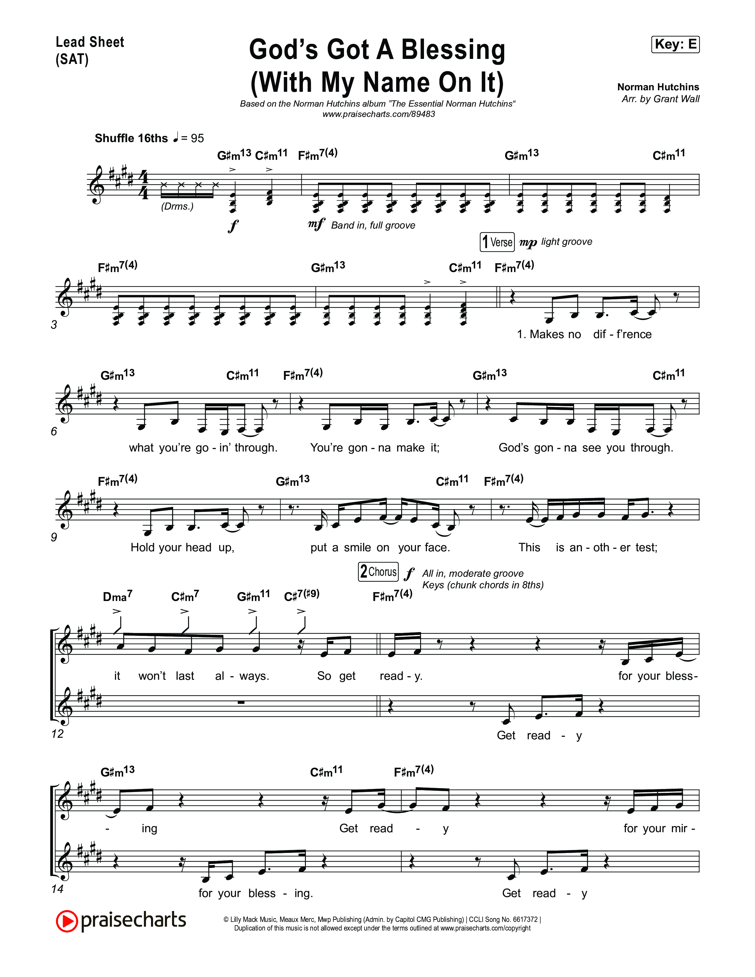 God's Got A Blessing (With My Name On It) Lead Sheet (SAT) (Norman Hutchins)