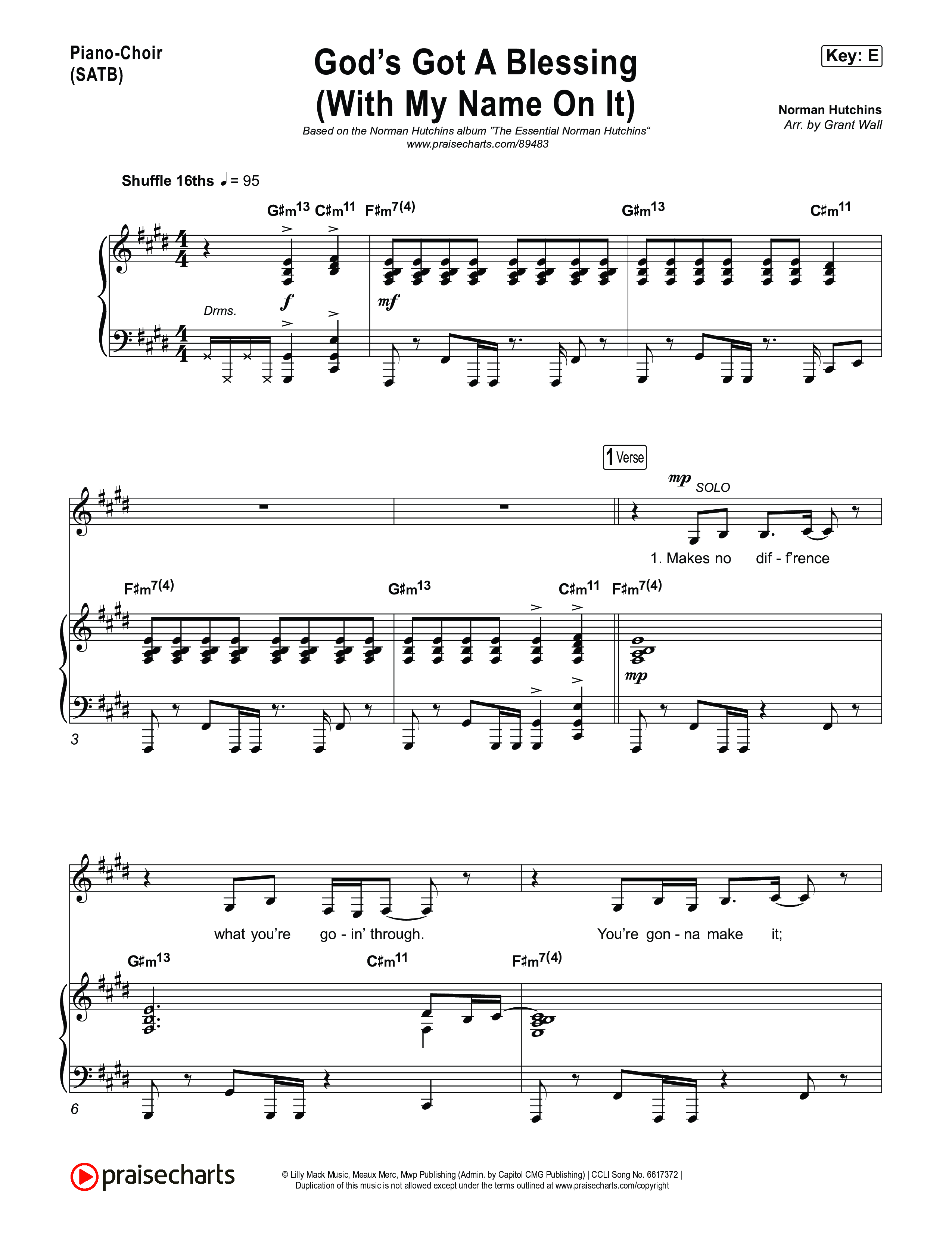 God's Got A Blessing (With My Name On It) Piano/Vocal (SATB) (Norman Hutchins)