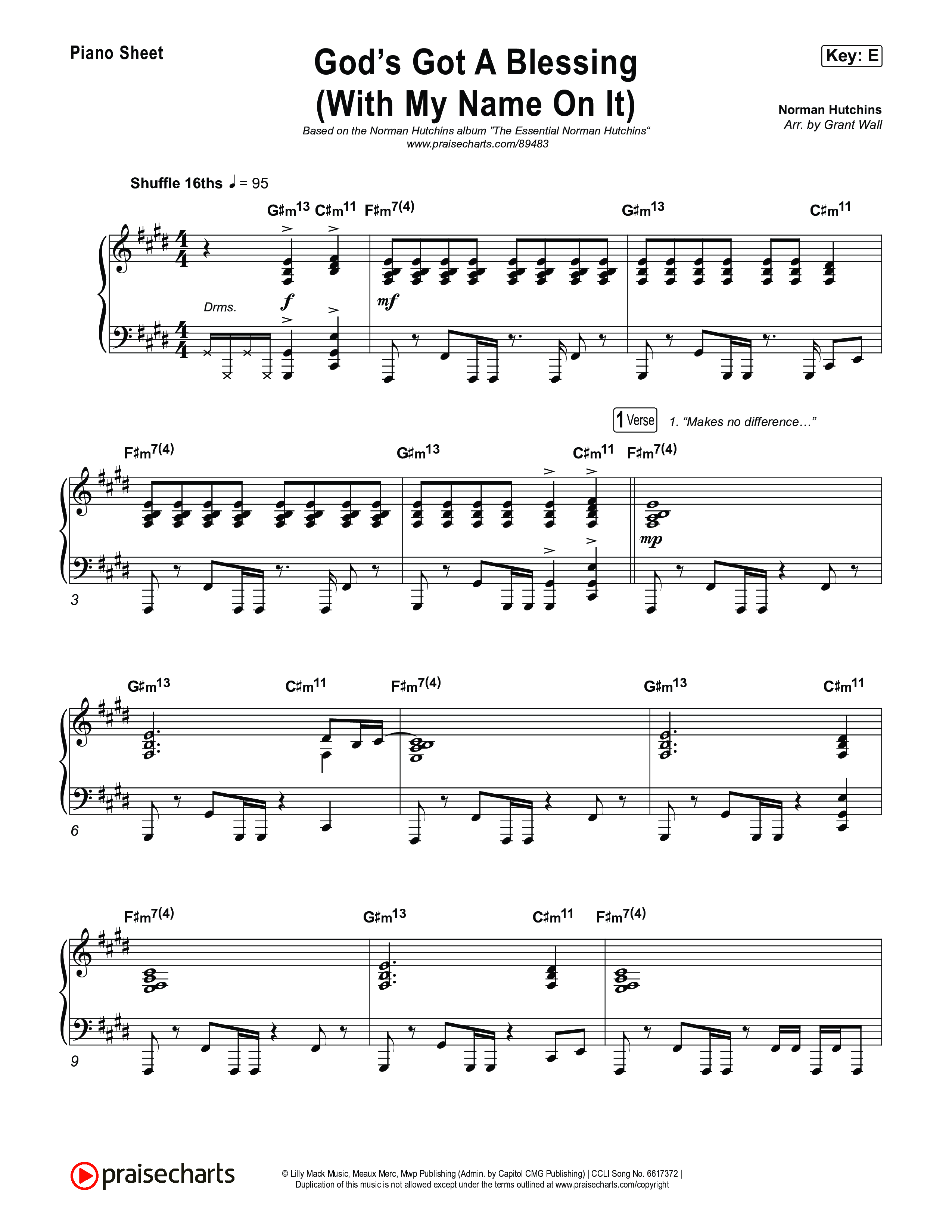 God's Got A Blessing (With My Name On It) Piano Sheet (Norman Hutchins)