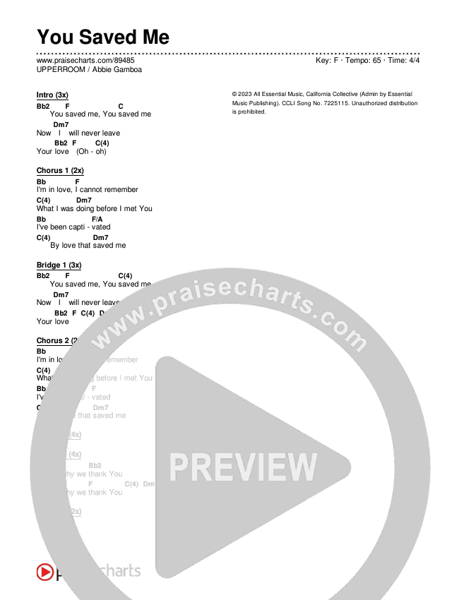You Saved Me Chords & Lyrics (UPPERROOM / Abbie Gamboa)