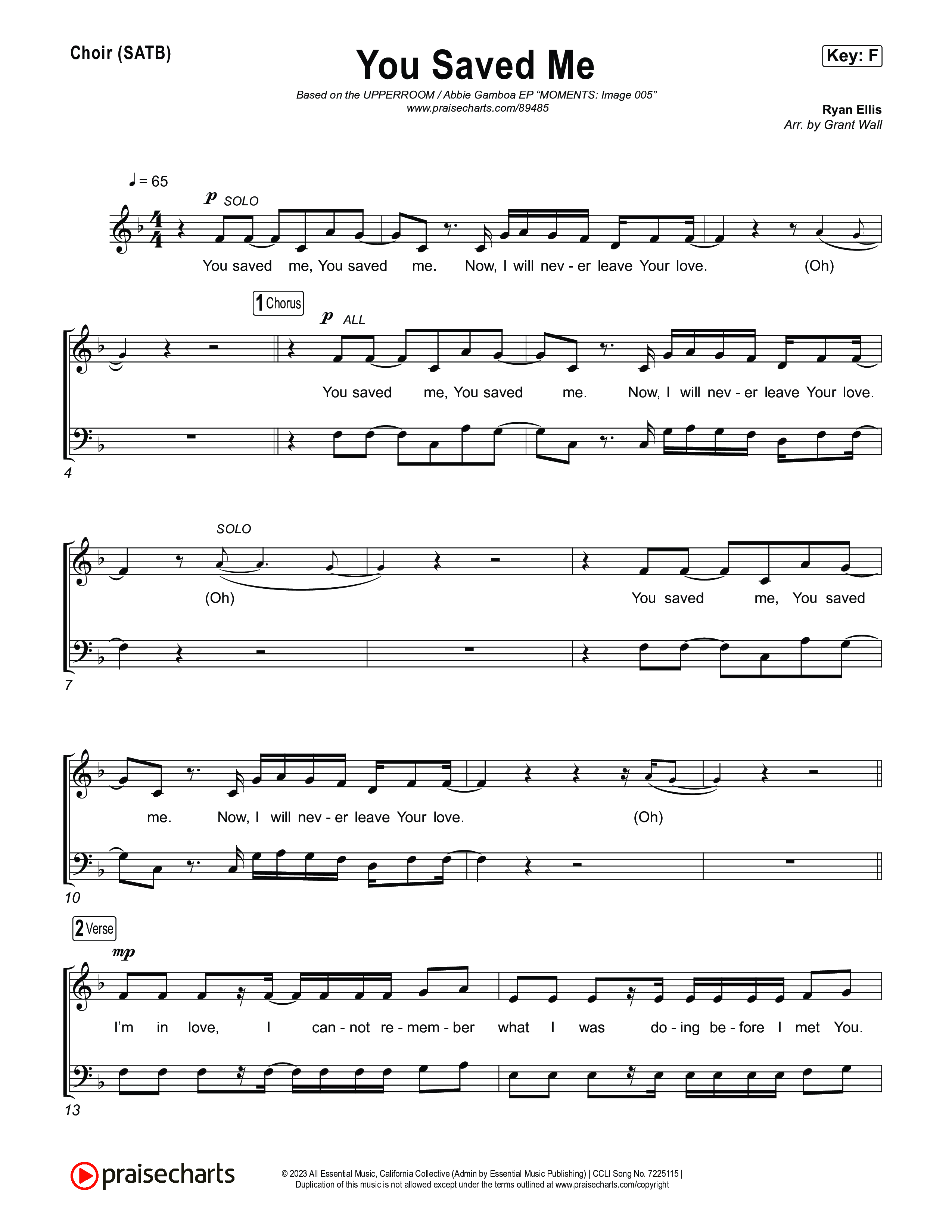 You Saved Me Choir Sheet (SATB) (UPPERROOM / Abbie Gamboa)