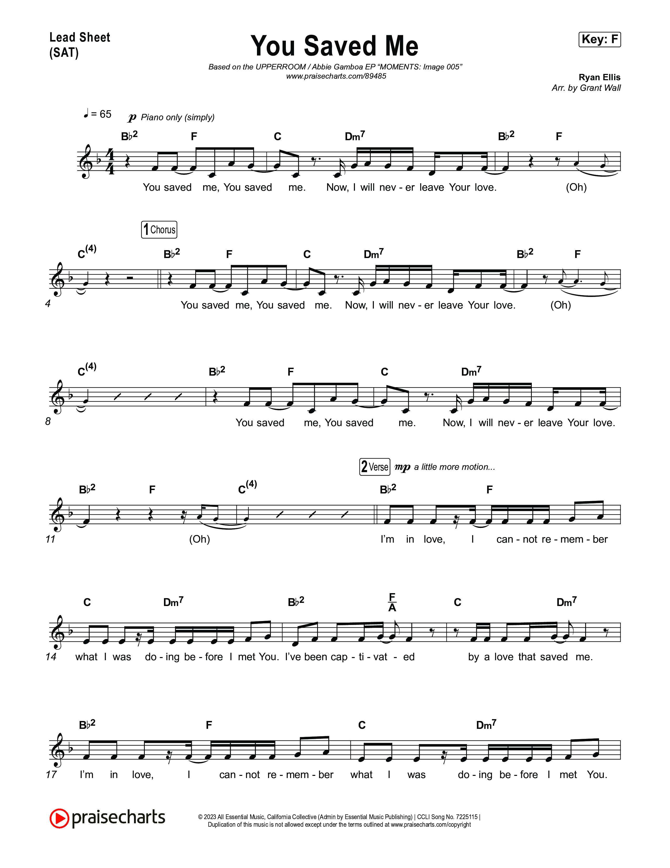 You Saved Me Lead Sheet (SAT) (UPPERROOM / Abbie Gamboa)