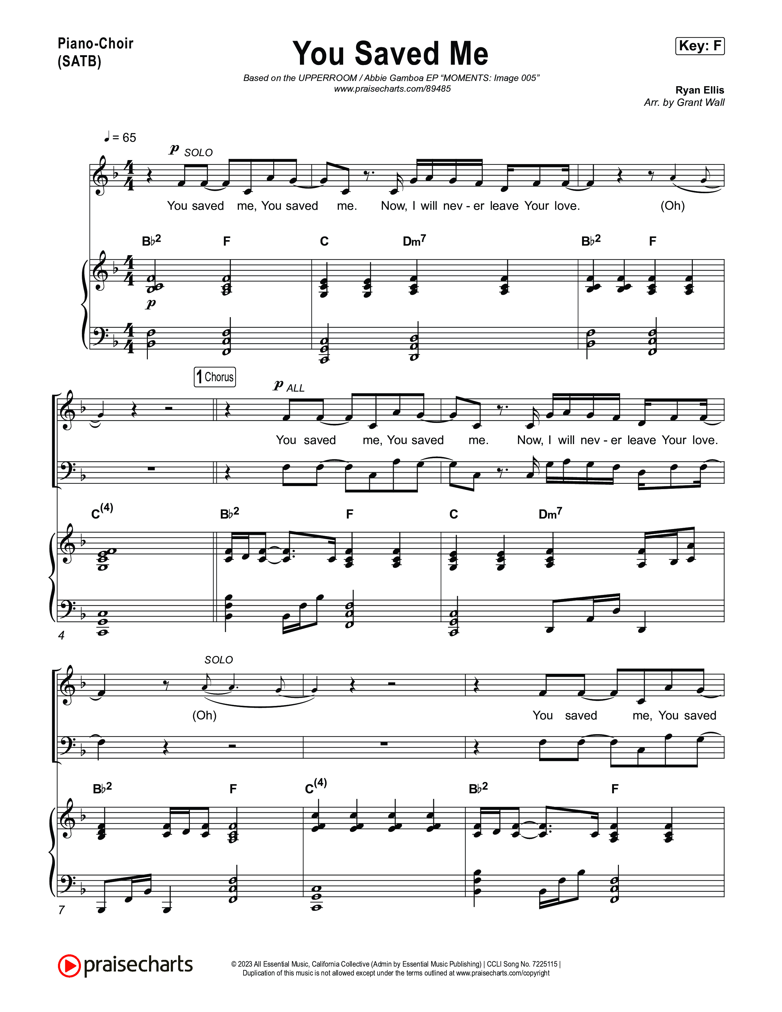 You Saved Me Piano/Vocal (SATB) (UPPERROOM / Abbie Gamboa)