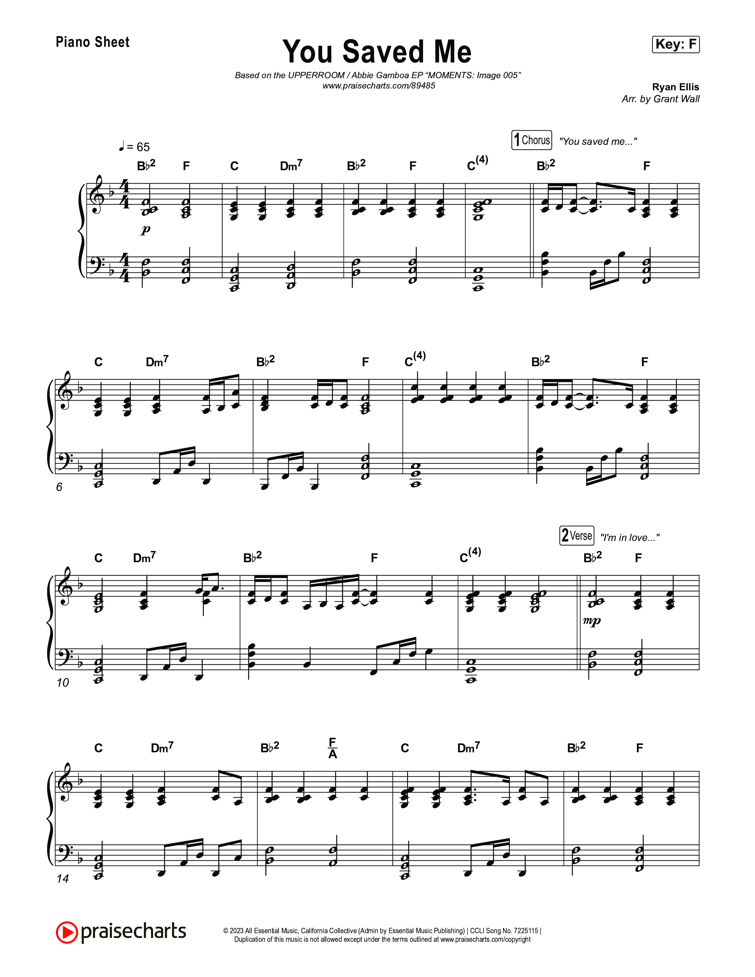 You Saved Me Piano Sheet (UPPERROOM / Abbie Gamboa)