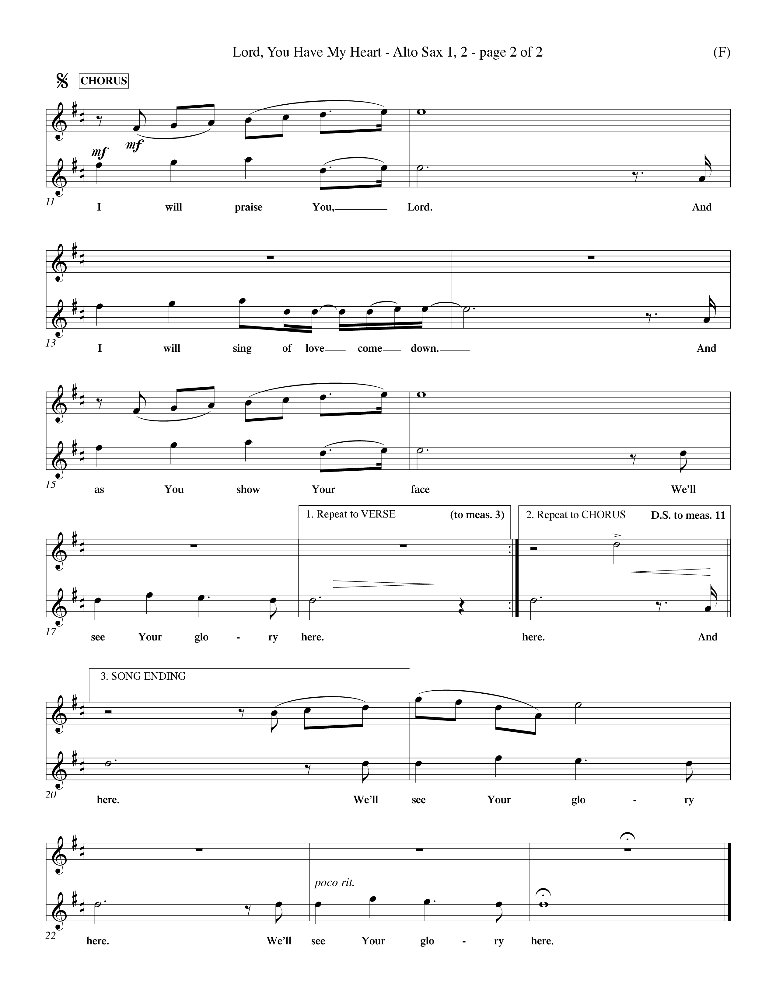 Lord You Have My Heart (Choral Anthem SATB) Alto Sax 1/2 (Word Music Choral / Arr. Dave Williamson)