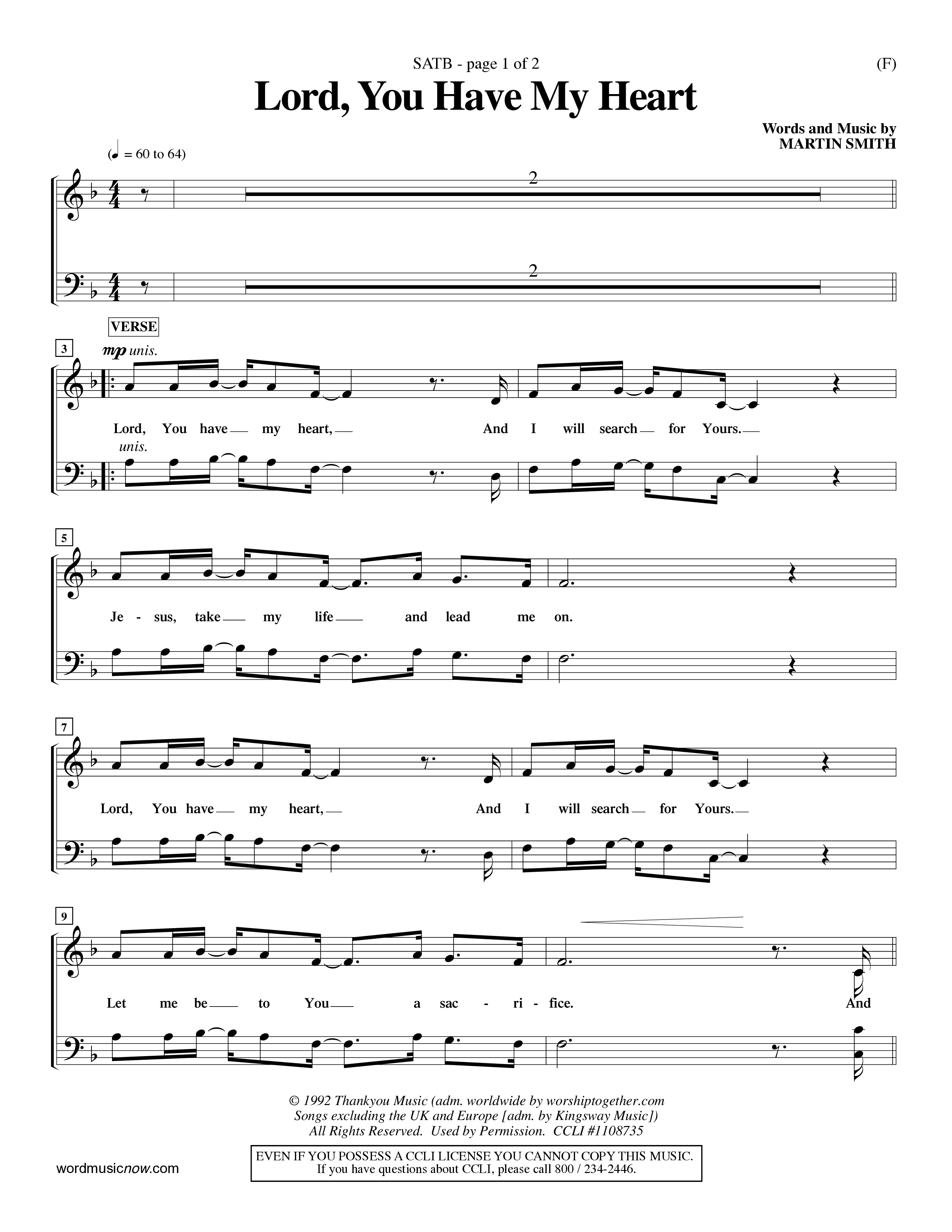 Lord You Have My Heart (Choral Anthem SATB) Choir Sheet (SATB) (Word Music Choral / Arr. Dave Williamson)
