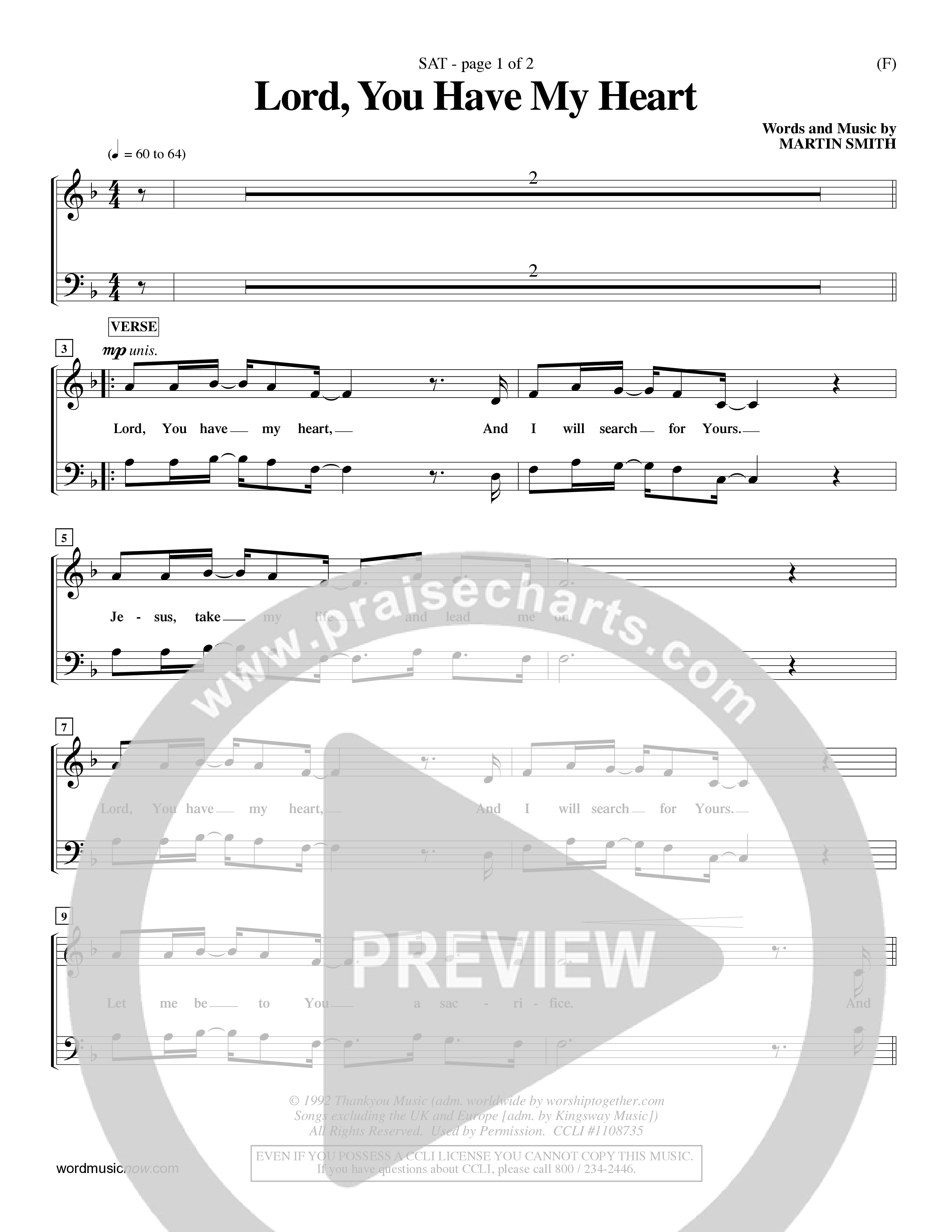 Lord You Have My Heart (Choral Anthem SATB) Choir Sheet (SATB) (Word Music Choral / Arr. Dave Williamson)