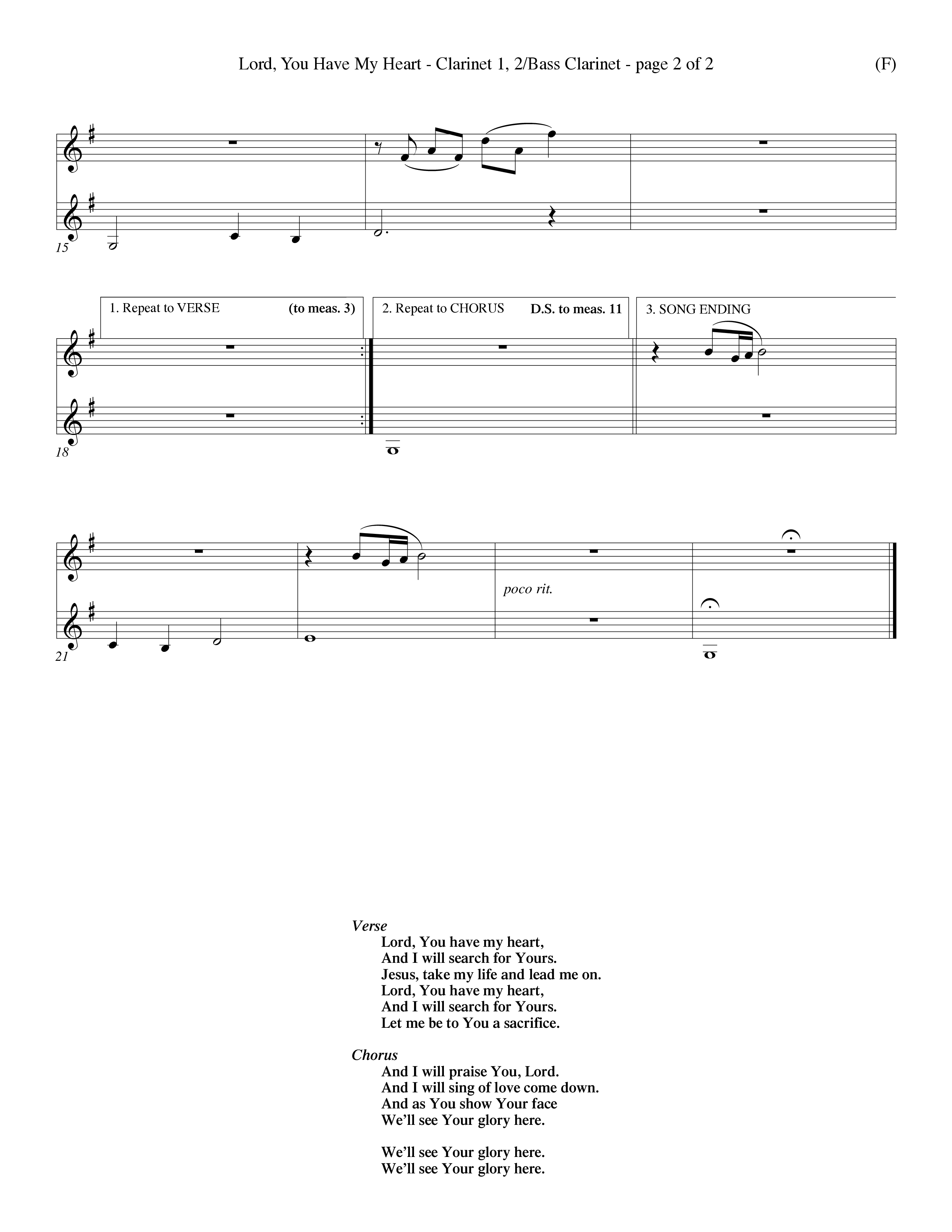 Lord You Have My Heart (Choral Anthem SATB) Clarinet 1/2, Bass Clarinet (Word Music Choral / Arr. Dave Williamson)